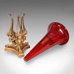 Antique Epergne, French, Gilt Bronze, Cranberry Art Glass, Flower Vase, C.1920