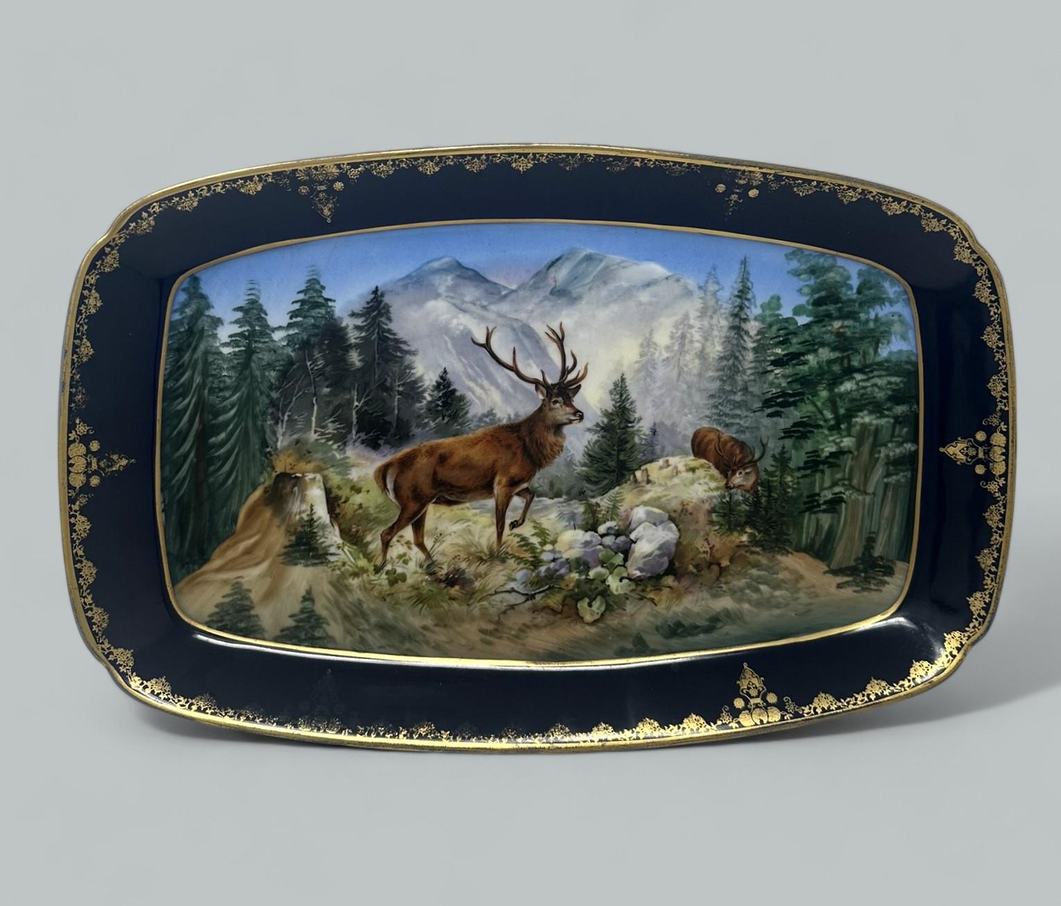 Antiguo Epiag Royal Checoslovaco Porcelana Gabinete Plato Bandeja Highland Ciervo Victoriano en venta