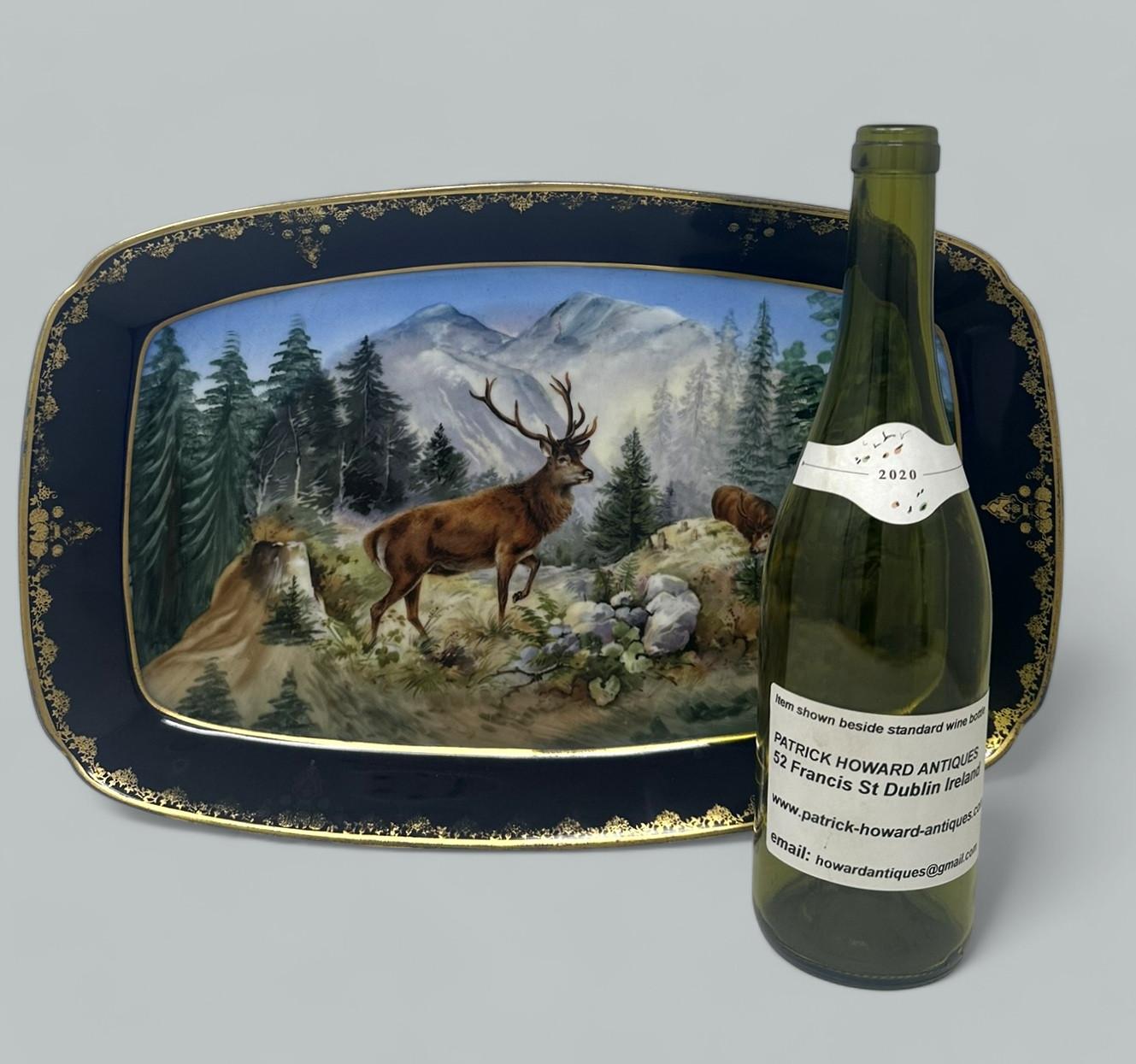 Antiguo Epiag Royal Checoslovaco Porcelana Gabinete Plato Bandeja Highland Ciervo en venta 2