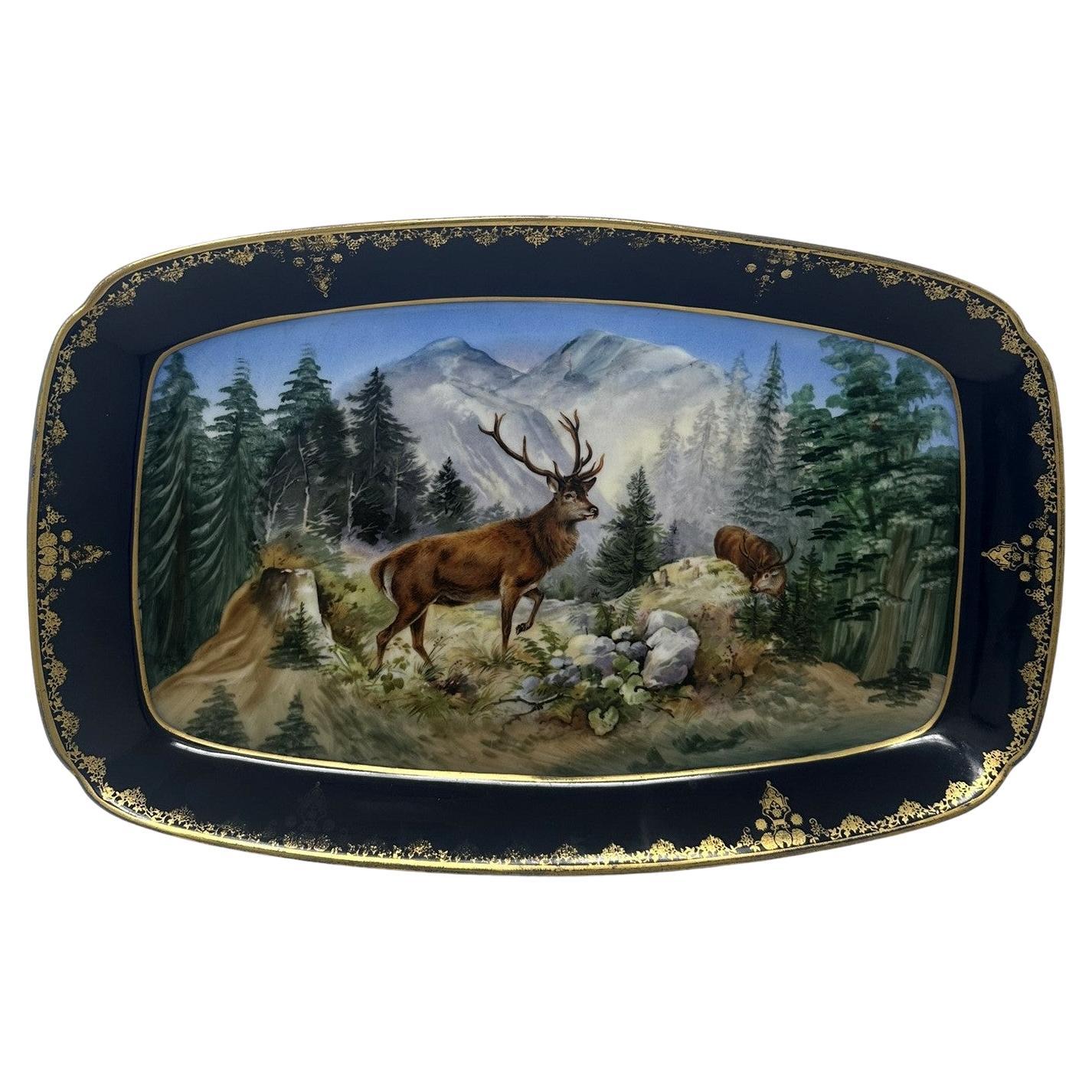 Antiguo Epiag Royal Checoslovaco Porcelana Gabinete Plato Bandeja Highland Ciervo en venta