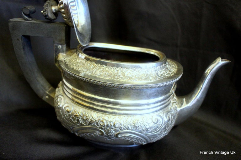Antique E.P.N.S. Embossed Silver Plated Tea Pot 19th For