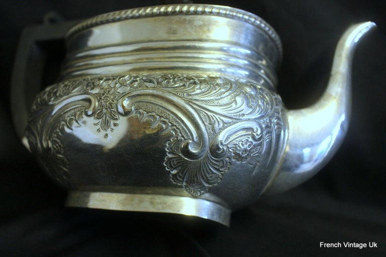 Antique E.P.N.S. Embossed Silver Plated Tea Pot 19th For