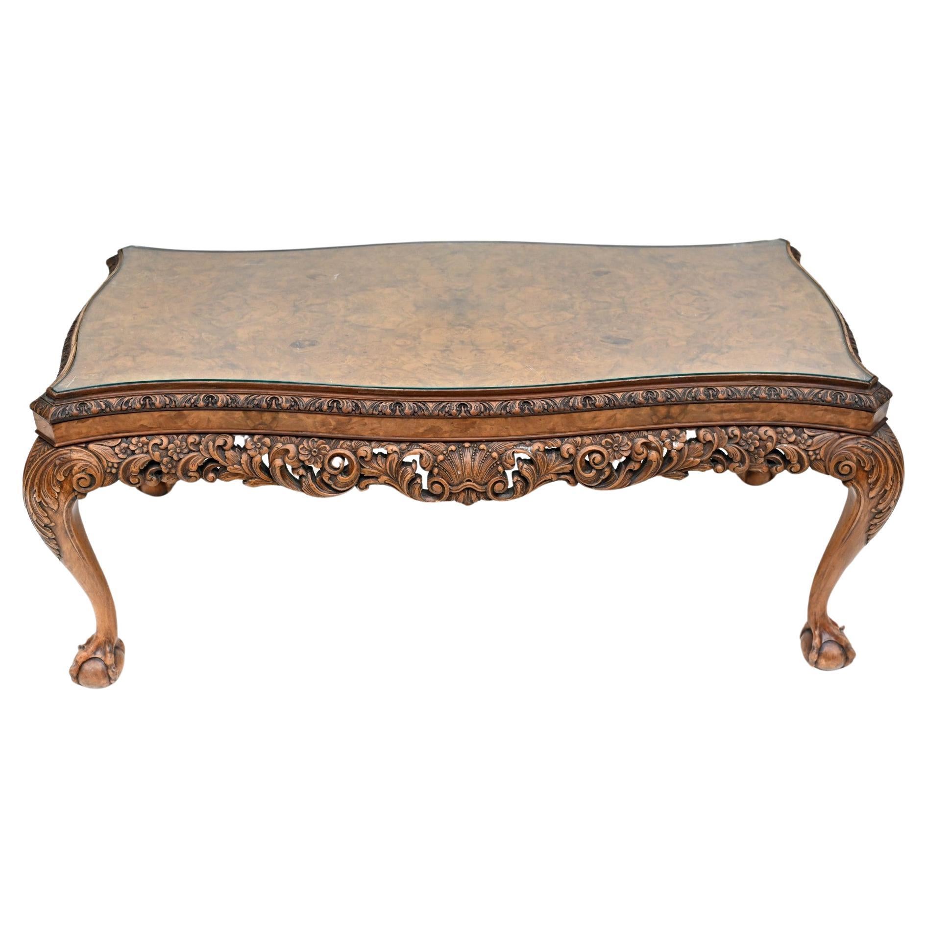 Antique Epstein Coffee Table Walnut Carved For Sale