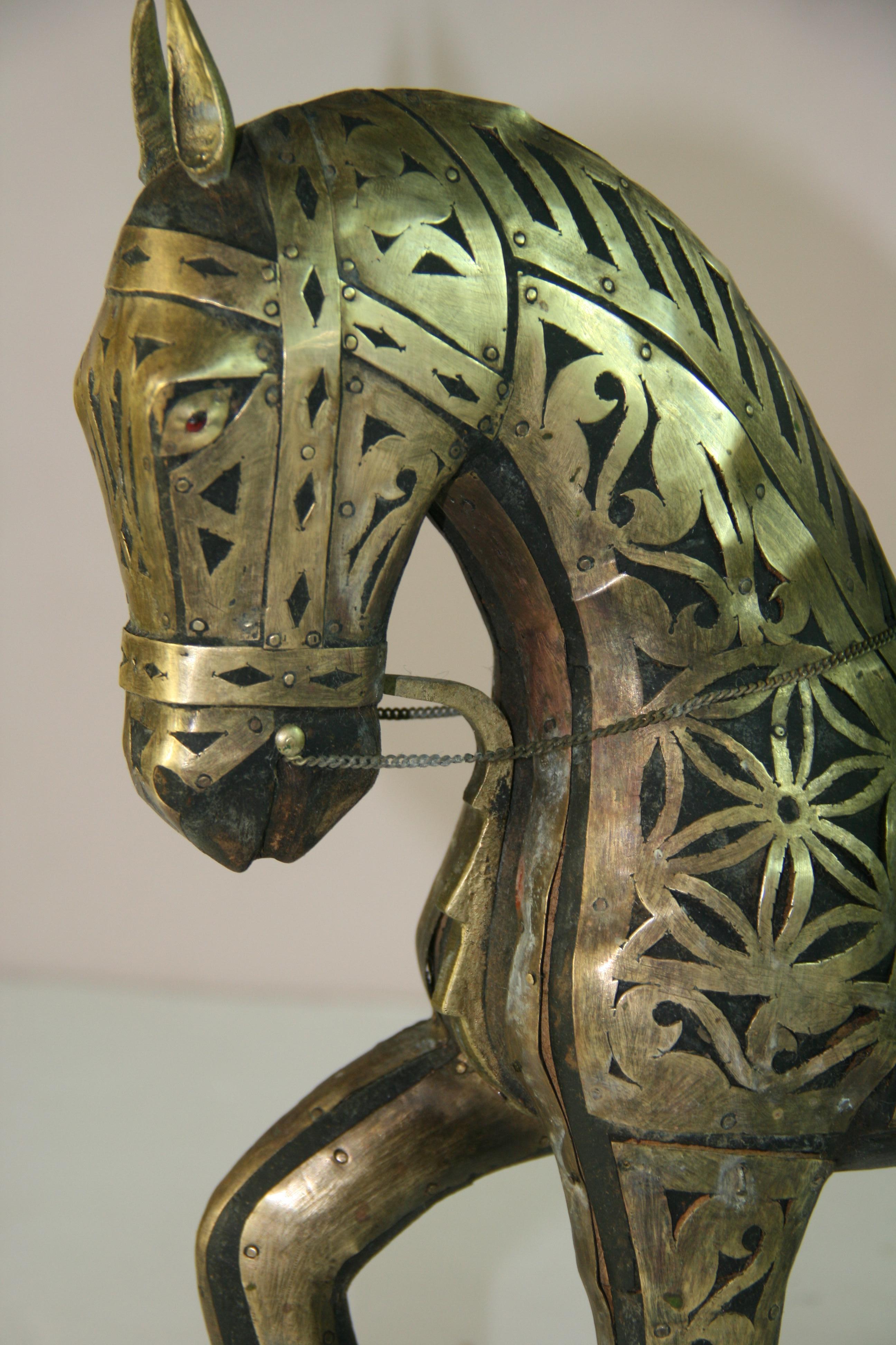Antique Equestrian Brass Rapped Wood  Sculpture For Sale 10