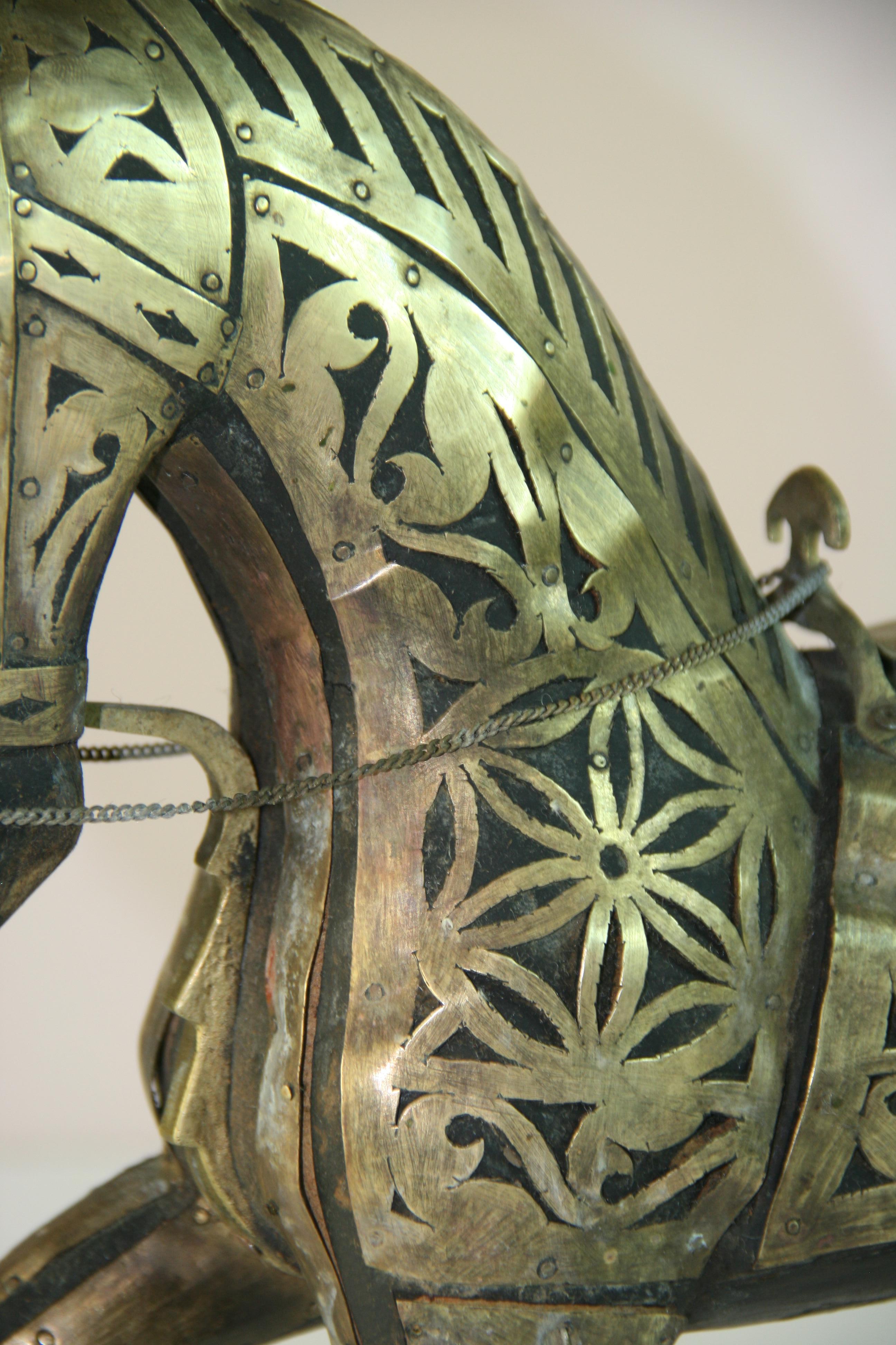 Antique Equestrian Brass Rapped Wood  Sculpture For Sale 12