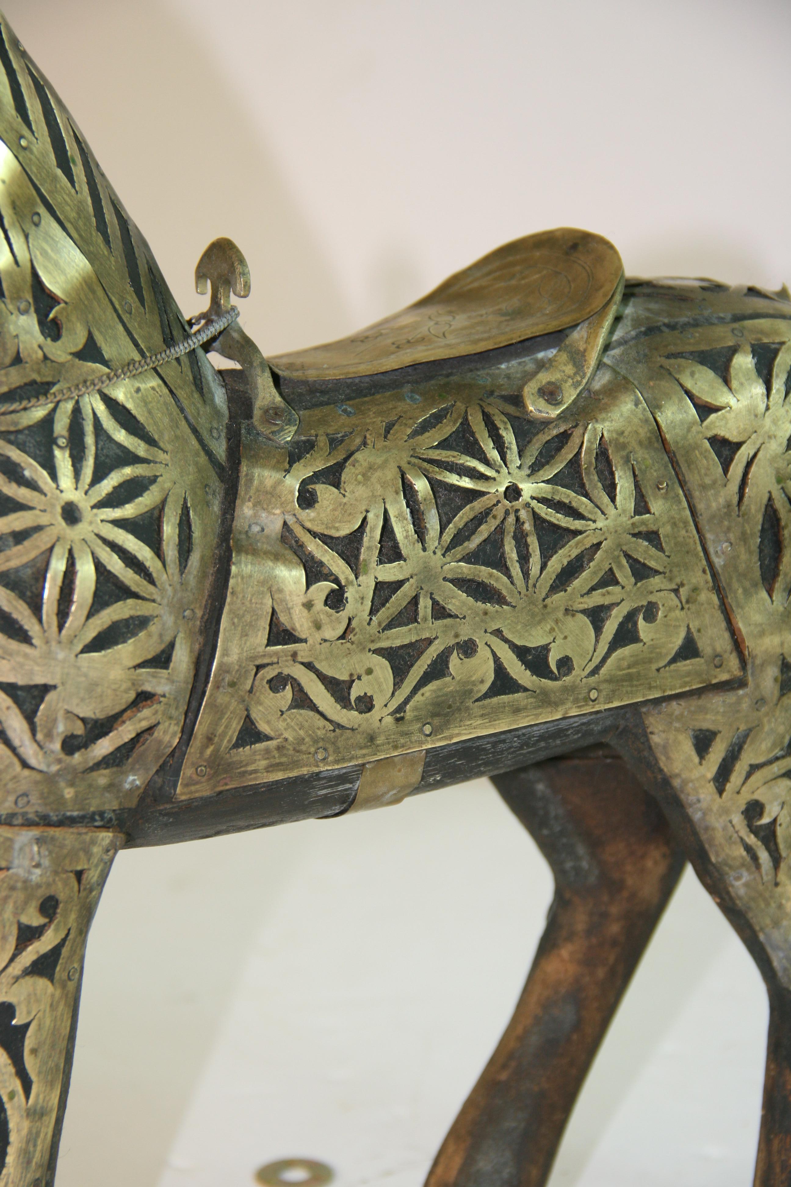 Antique Equestrian Brass Rapped Wood  Sculpture For Sale 13