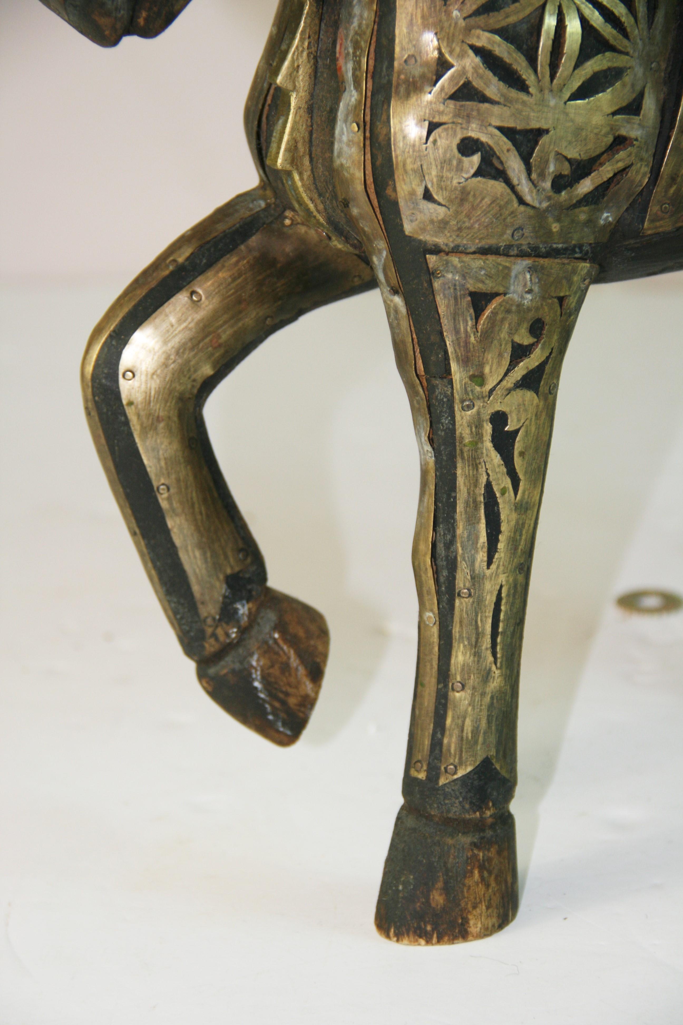 Antique Equestrian Brass Rapped Wood  Sculpture For Sale 14