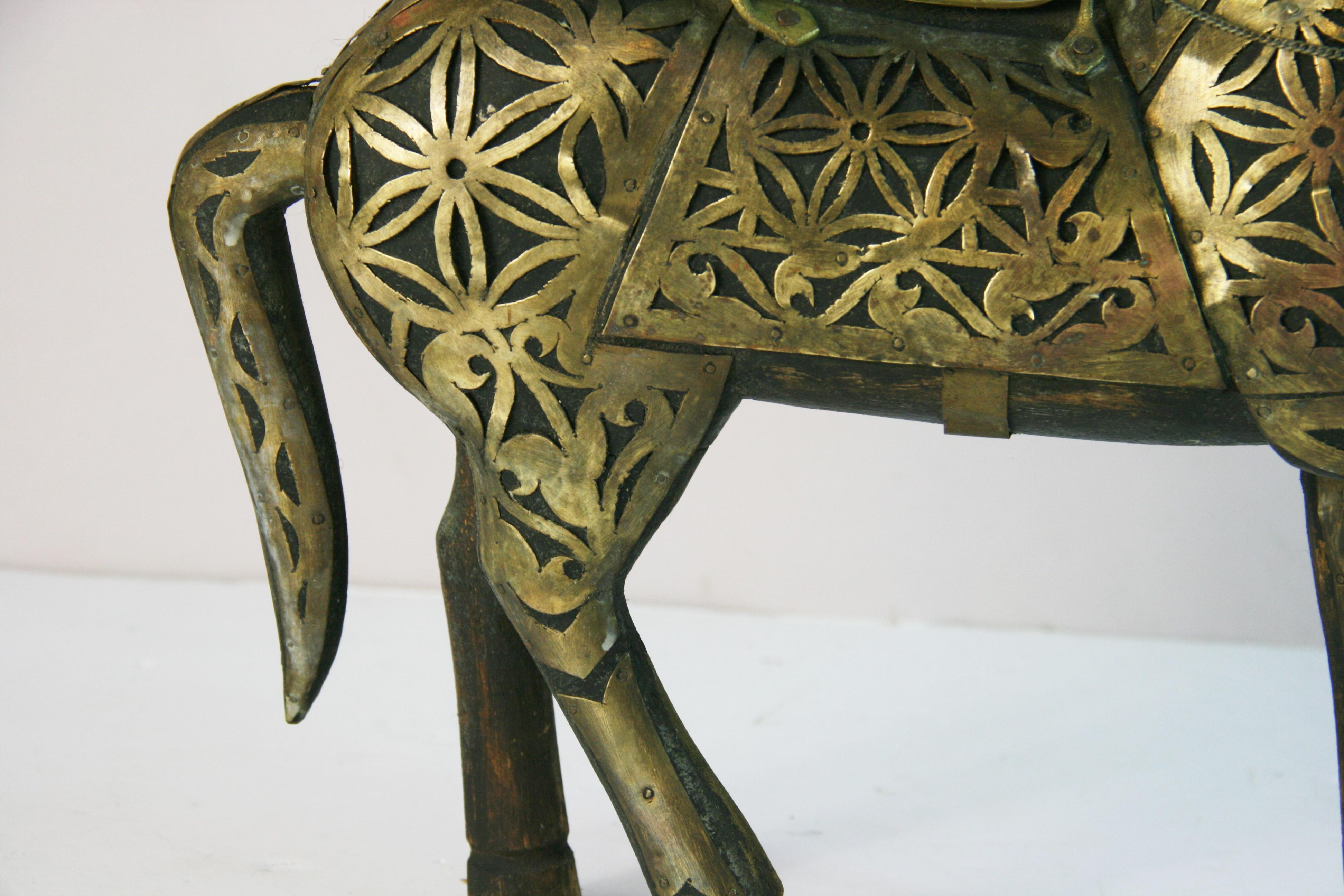 Antique Equestrian Brass Rapped Wood  Sculpture For Sale 2