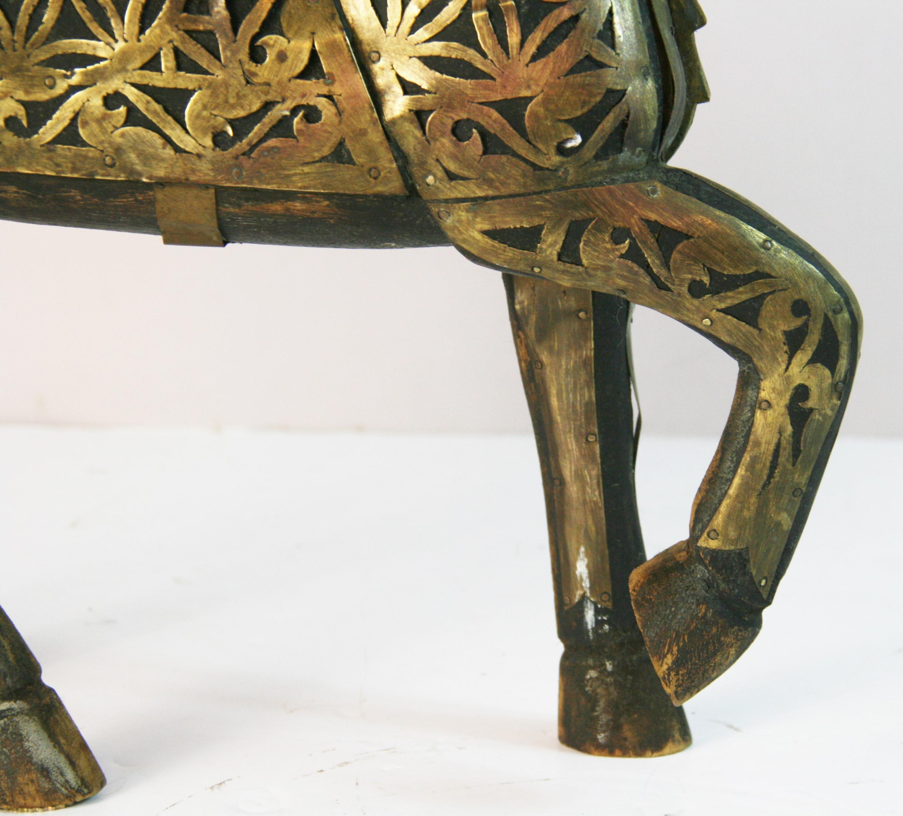 Antique Equestrian Brass Rapped Wood  Sculpture For Sale 3