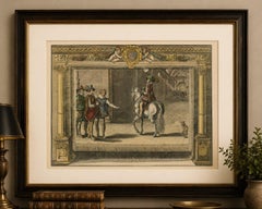 Antique Equestrian Court Engravings Set of 2, French Renaissance Scenes, c.1623