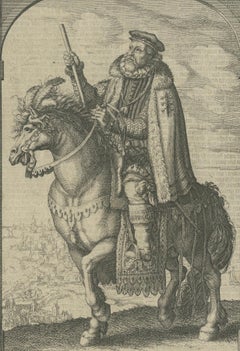 Antique Equestrian Portrait of Luis de Requeséns, Etching c.1620