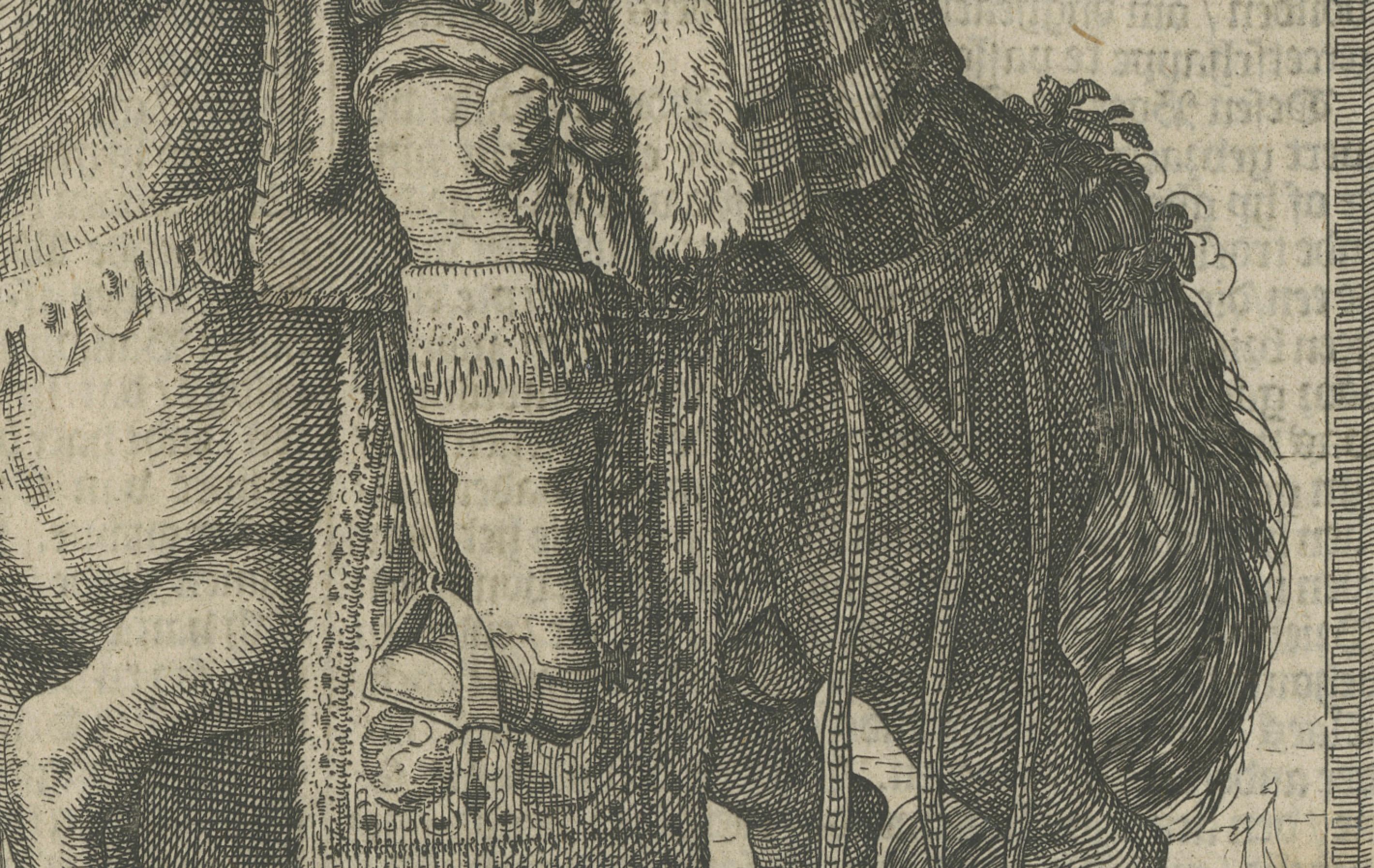 Gravé Portrait équestre ancien de Luis de Requeséns, eau-forte c.1620 en vente