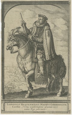 Portrait équestre ancien de Luis de Requeséns, eau-forte c.1620