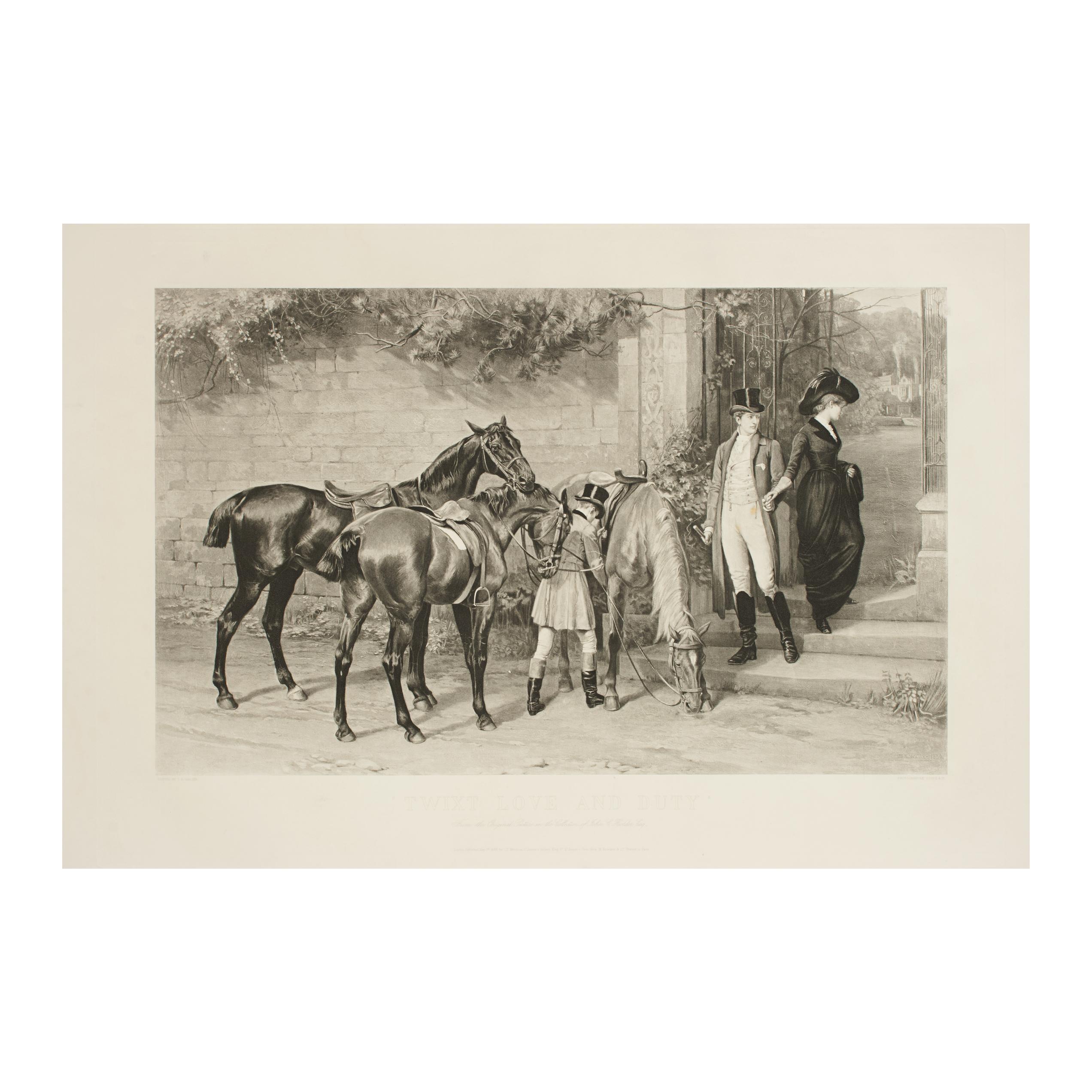 Antique Equestrian Print, Samuel Edmund Waller, Twixt Love and Duty, Photogravur For Sale