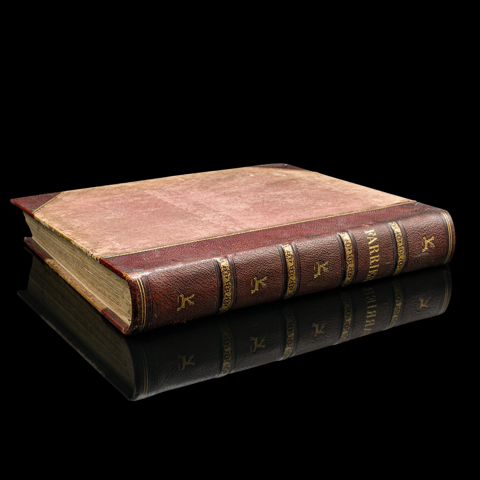 
Questo è un titolo di riferimento antico - Modern Practical Farriery, by W.J. Miles et al. Un libro di saggistica in lingua inglese, rilegato con copertina rigida, risalente al tardo periodo vittoriano, circa 1900.

Titolo completo, come segue: