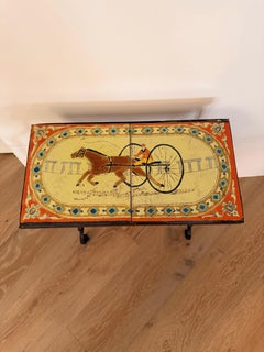 Antique Equestrian Tile Top Side Table, Wrought Iron, Circa 1920's