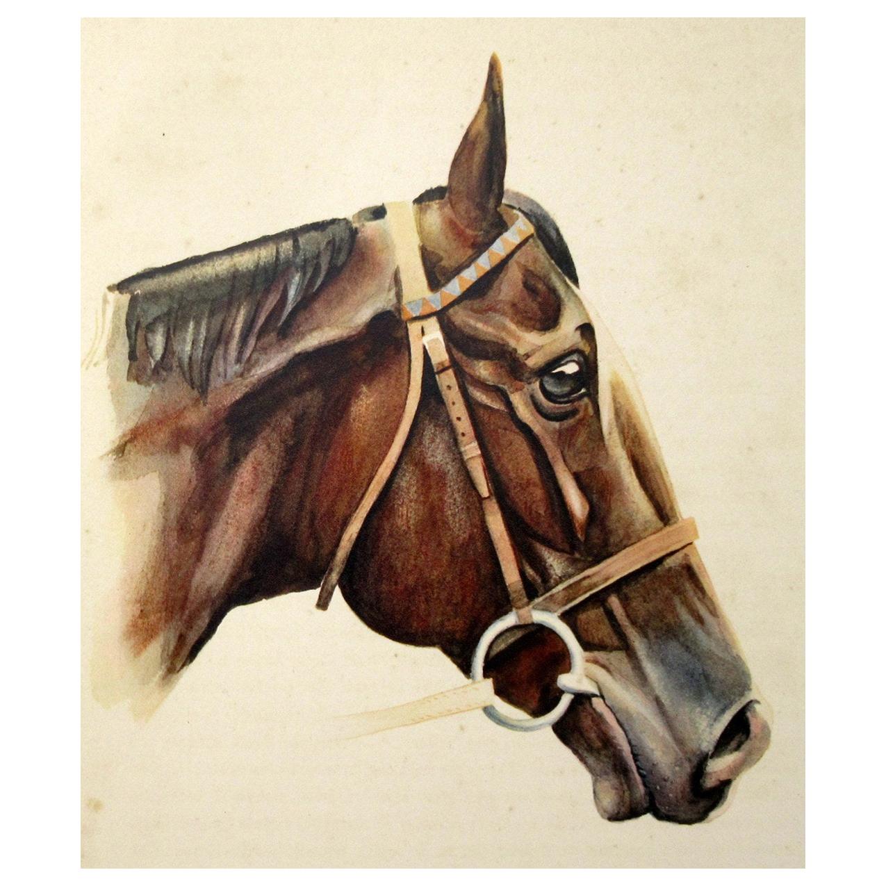 Antique Equine Racehorse Painting Tourbillon French Thoroughbred Horse Racing 