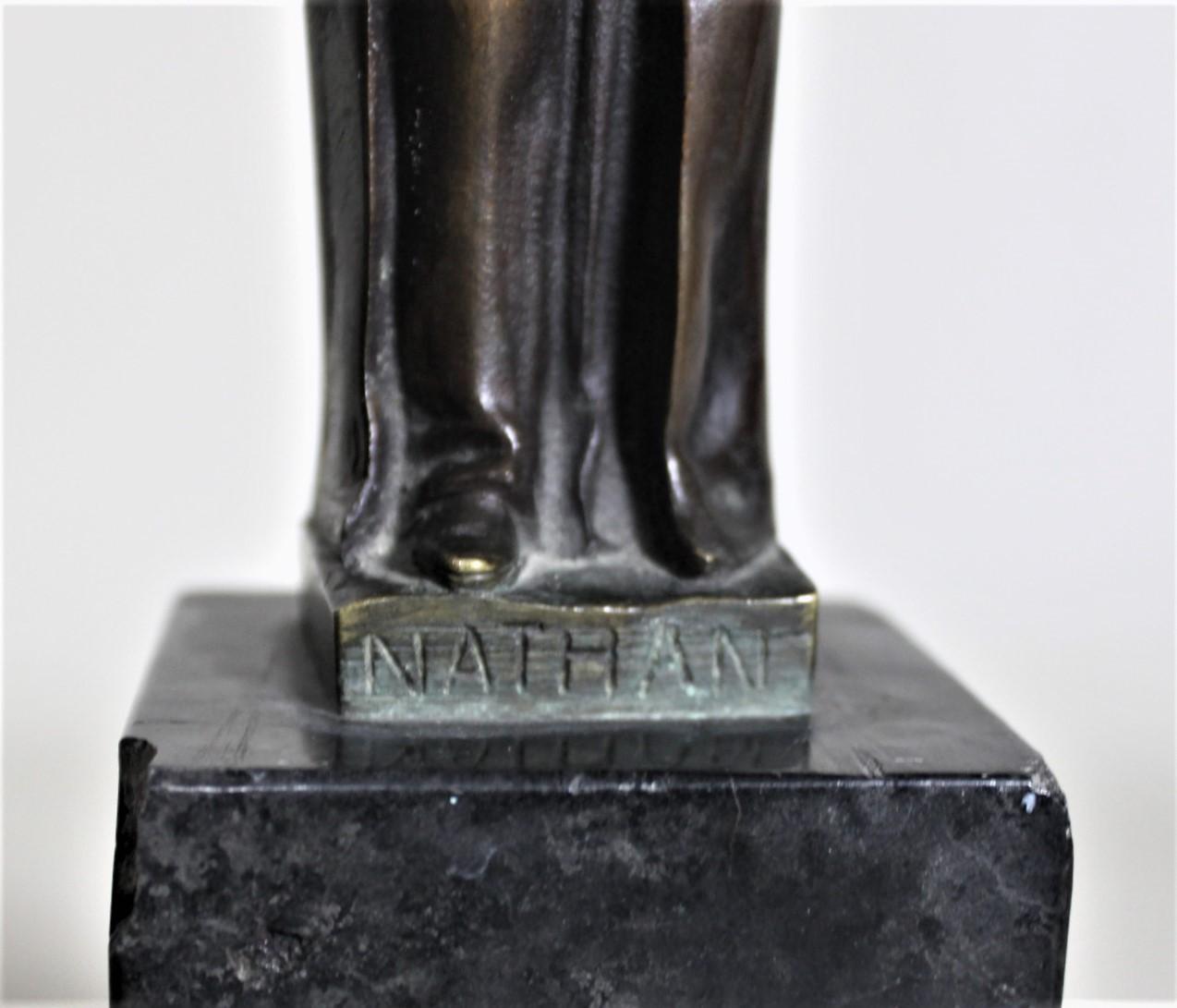 Antike antike Ernest Beck Patinierte Bronzeskulptur „Nathan“ auf schwarzem Marmorsockel im Angebot 4