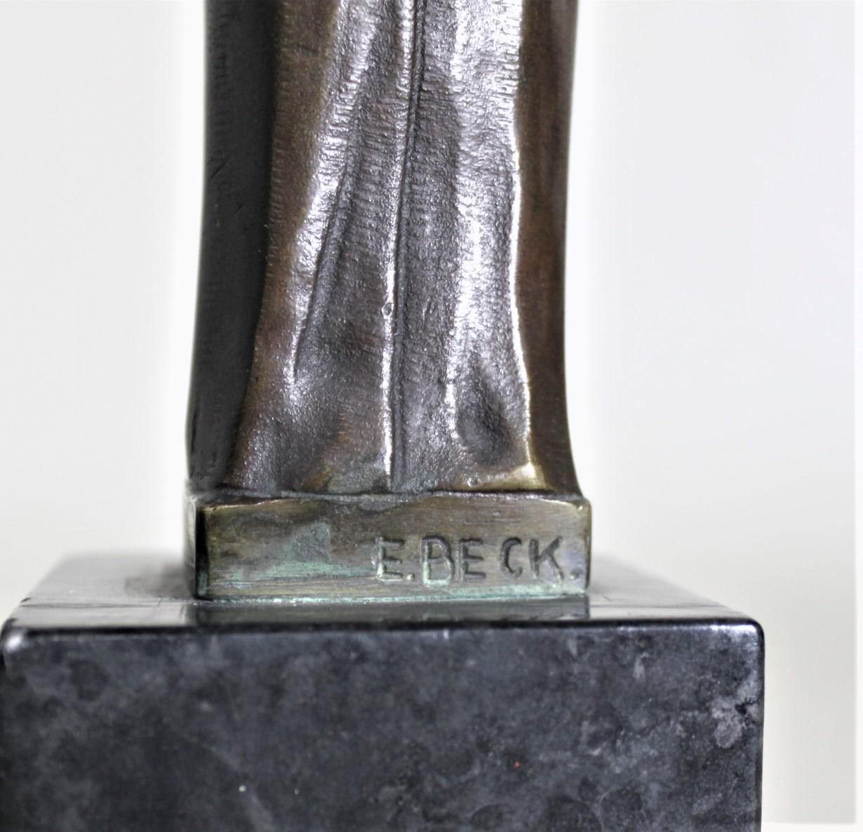 Antica scultura in bronzo patinato di Ernest Beck raffigurante 'Nathan' su base di marmo nero in vendita 5