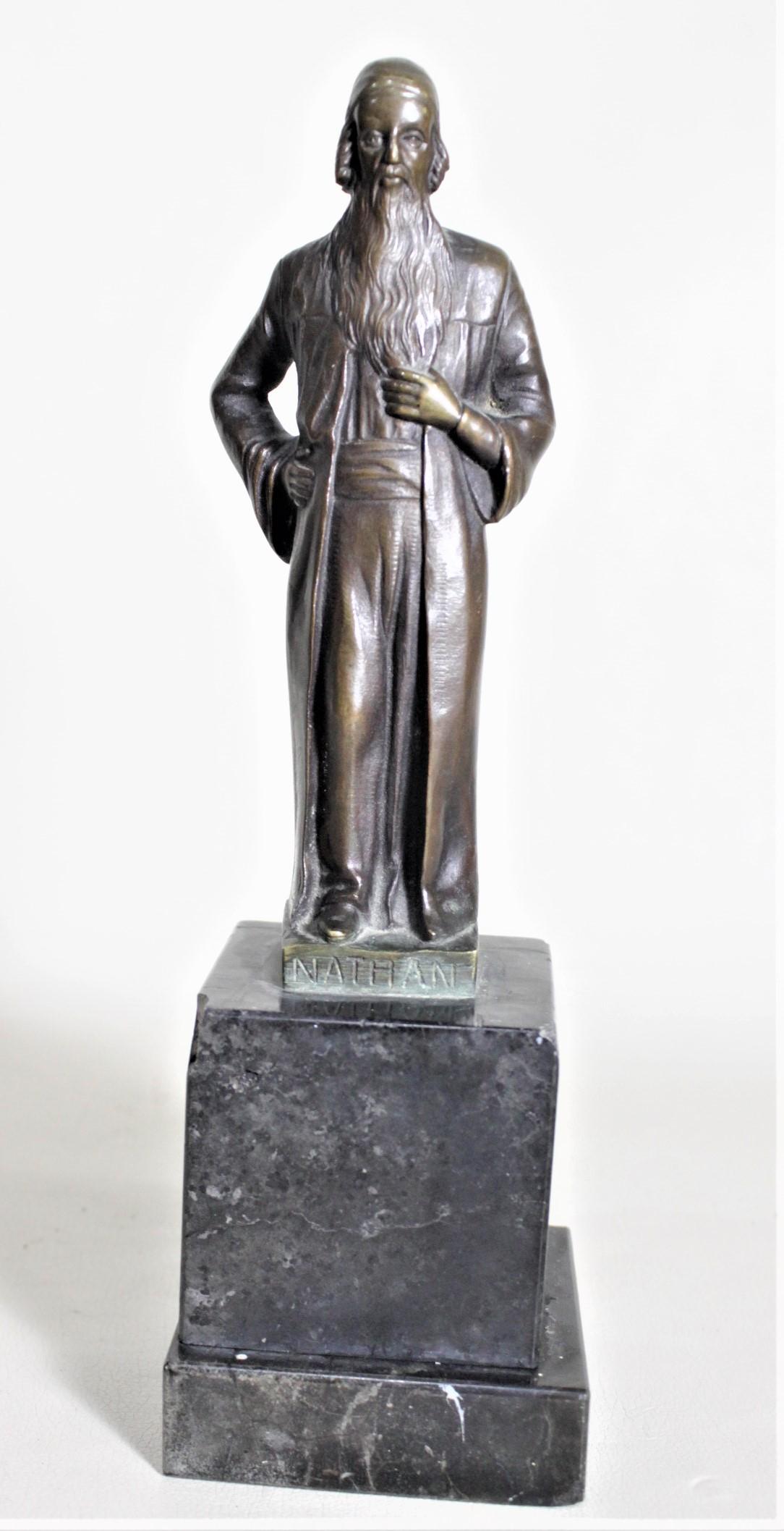 Austrian Antique Ernest Beck Patinated Bronze Sculpture of 'Nathan' on Black Marble Base For Sale