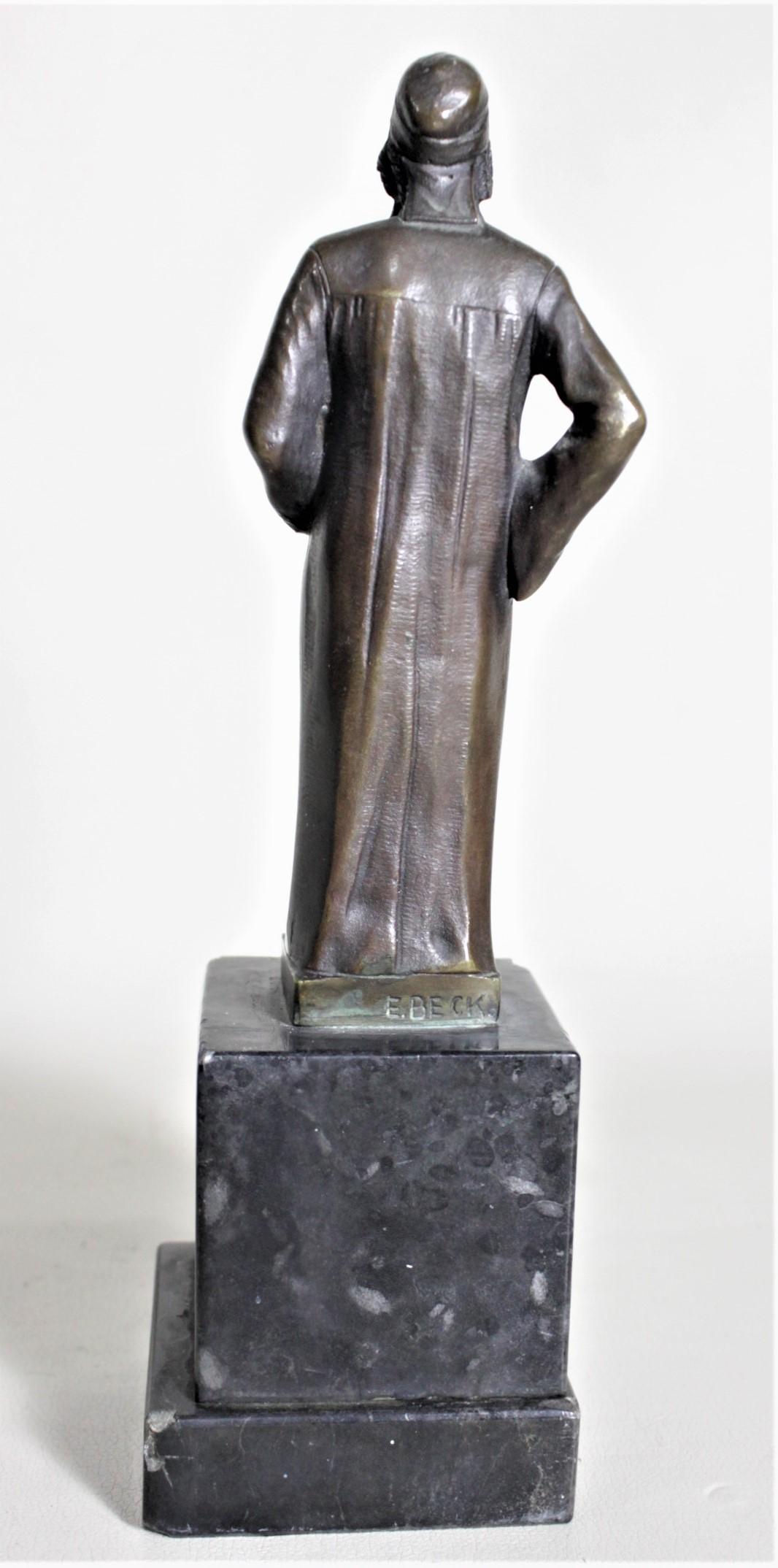 Antique Ernest Beck Patinated Bronze Sculpture of 'Nathan' on Black Marble Base In Good Condition For Sale In Hamilton, Ontario