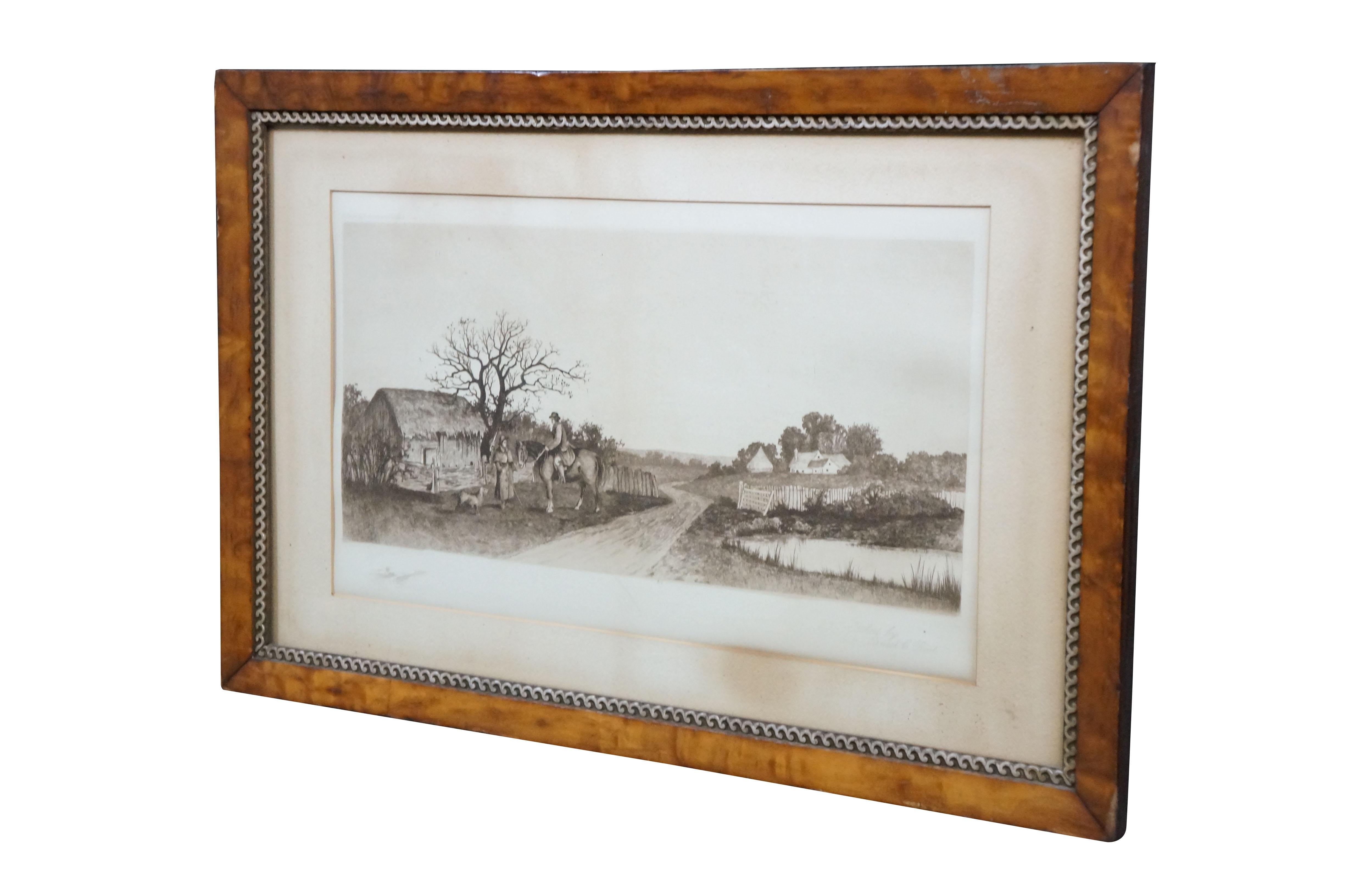 Classico americano Antico Ernest C Rost A Wayside Conversation Farm Landscape Etching 29