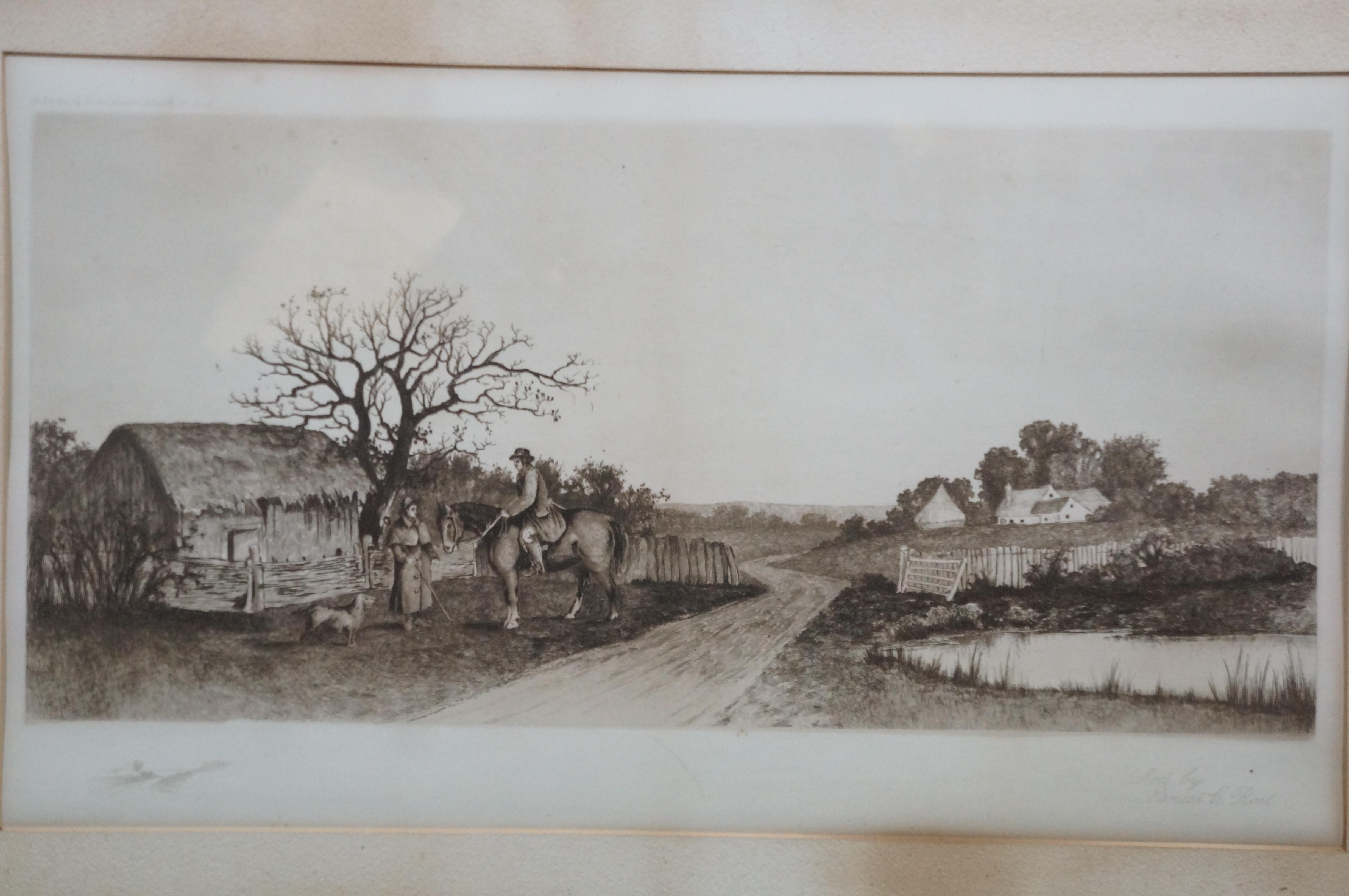 Americano Antico Ernest C Rost A Wayside Conversation Farm Landscape Etching 29