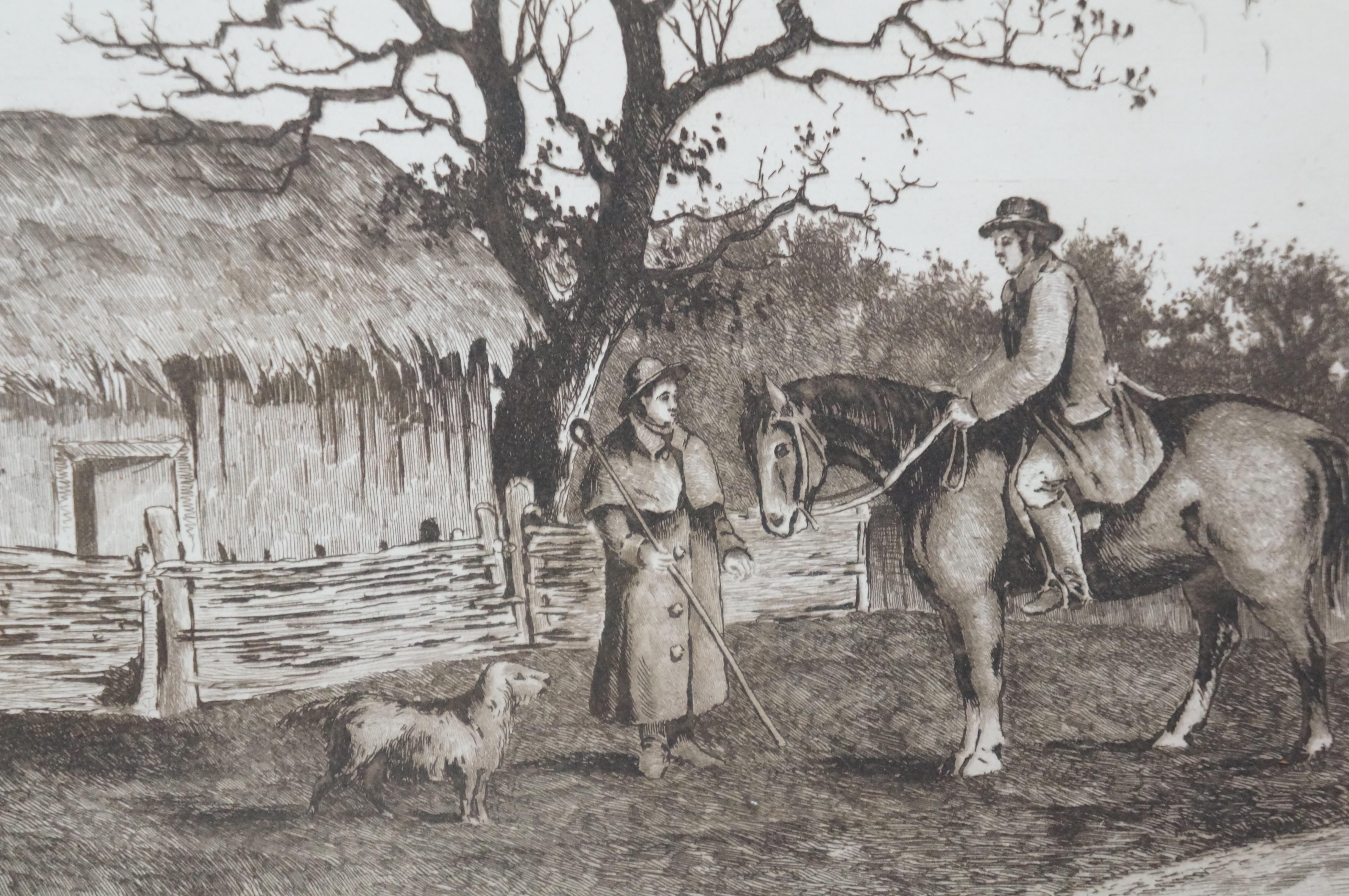 Legno massiccio Antico Ernest C Rost A Wayside Conversation Farm Landscape Etching 29