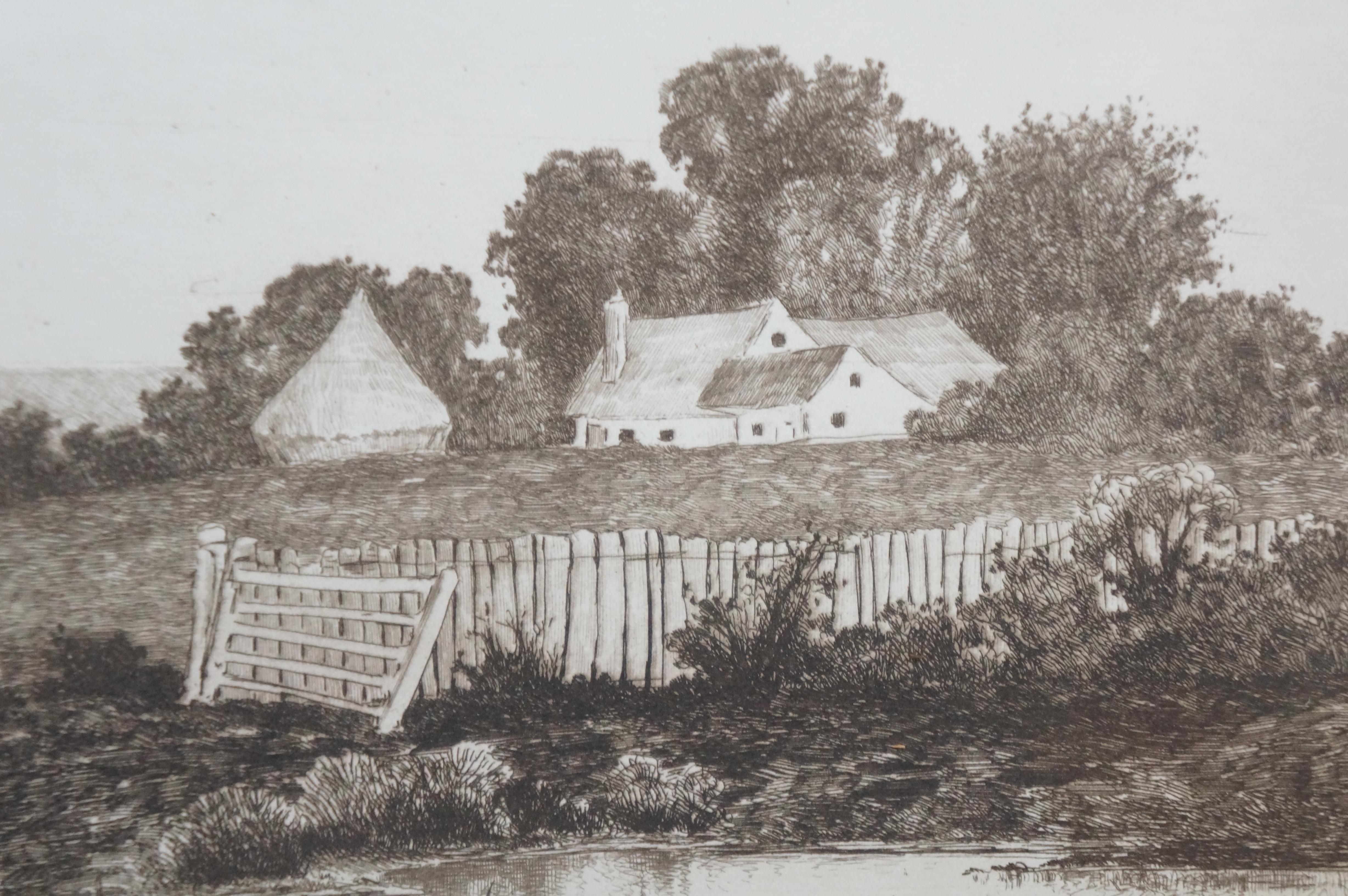 Antico Ernest C Rost A Wayside Conversation Farm Landscape Etching 29