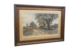 Antique Ernest C Rost Old Elm Road Country Landscape Etching 36"