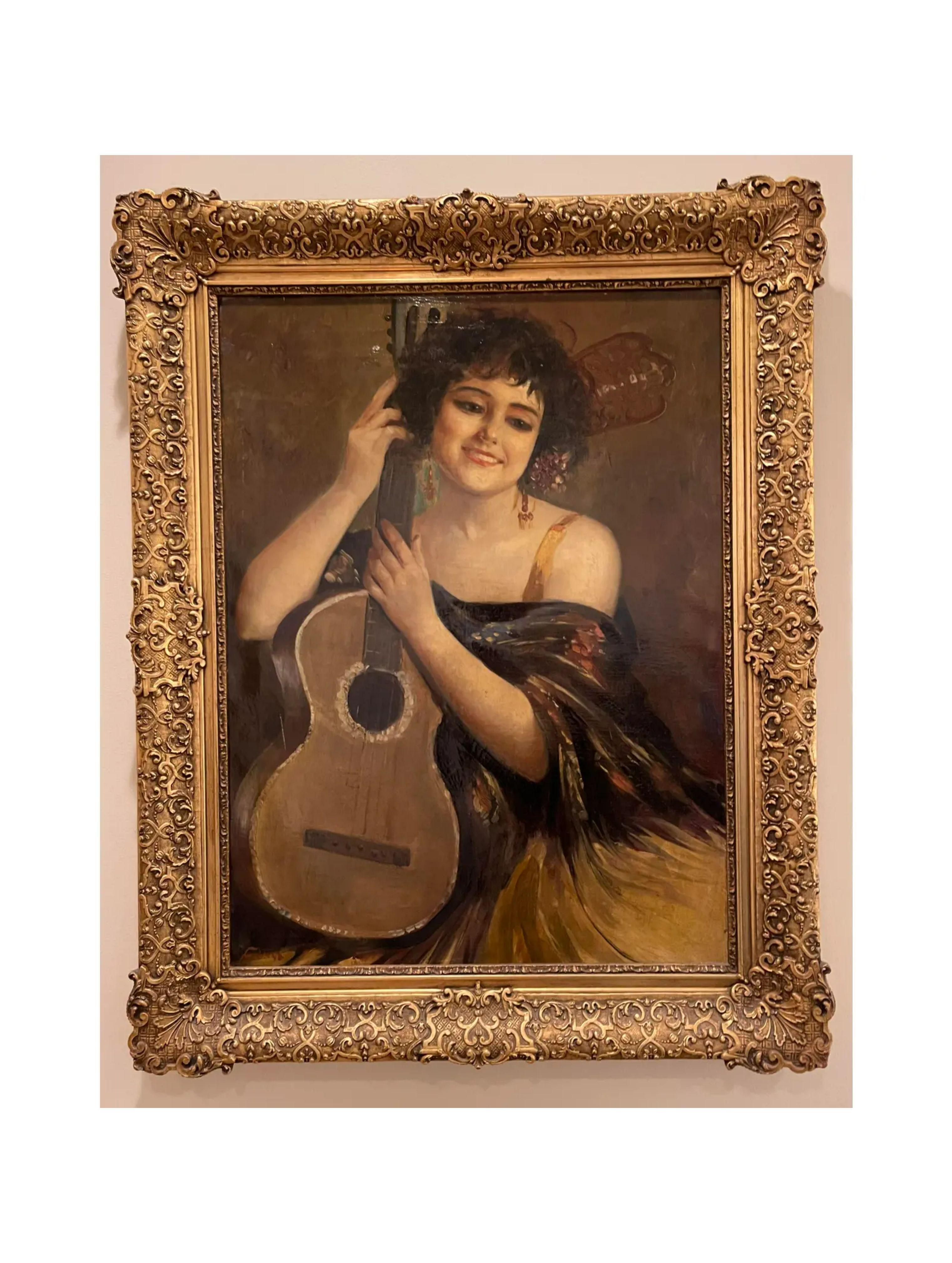 Spanish Colonial Antique Ernesto Fontana Original Oil Painting, 19th Century For Sale