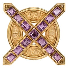 Antique Ernesto Pierret Etruscan Revival Gold and Amethyst Brooch