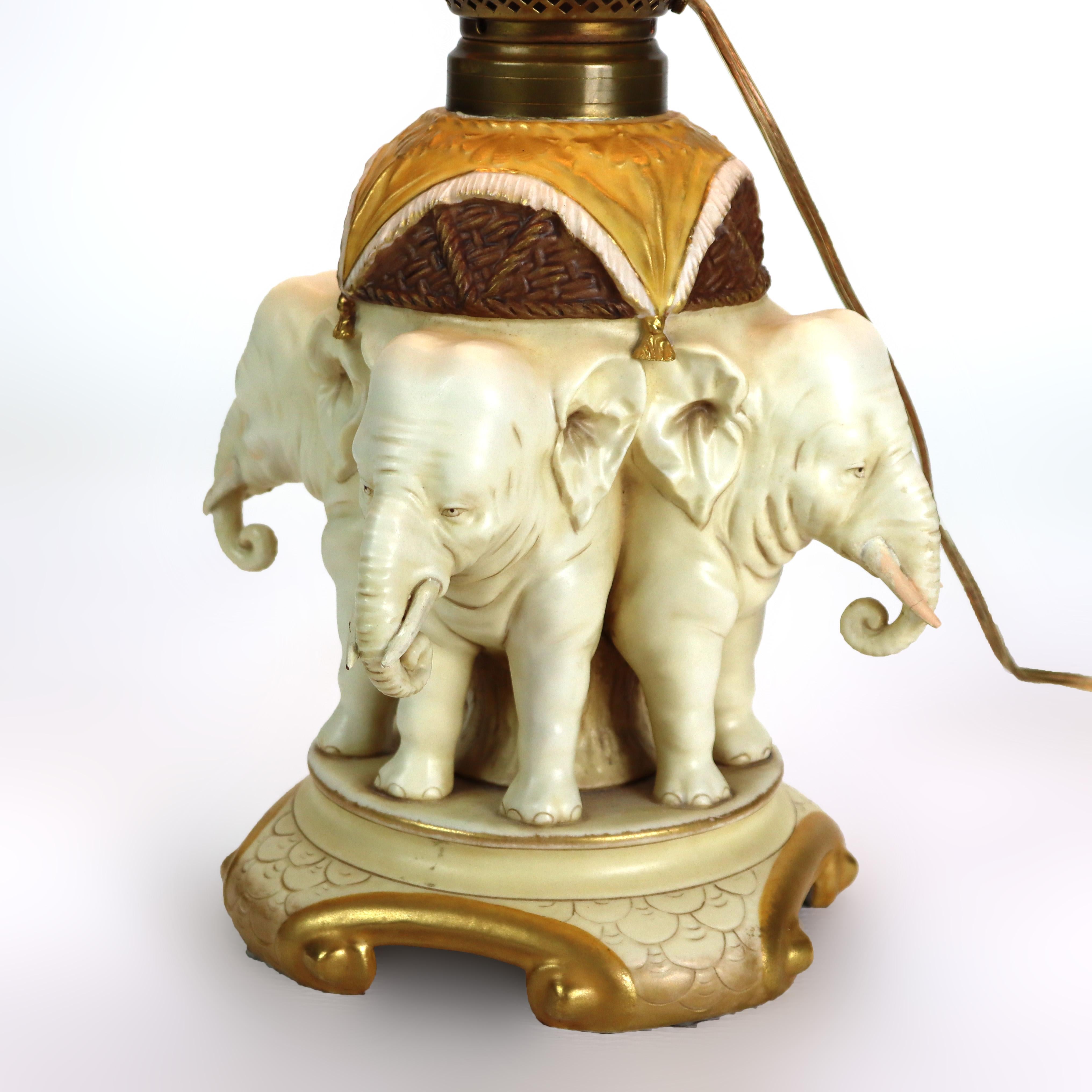 Antique Ernst Wahliss Austrian Amphora Figural Elephant Porcelain Lamp With Glass Shade C1920

Mesures - 17 1/4