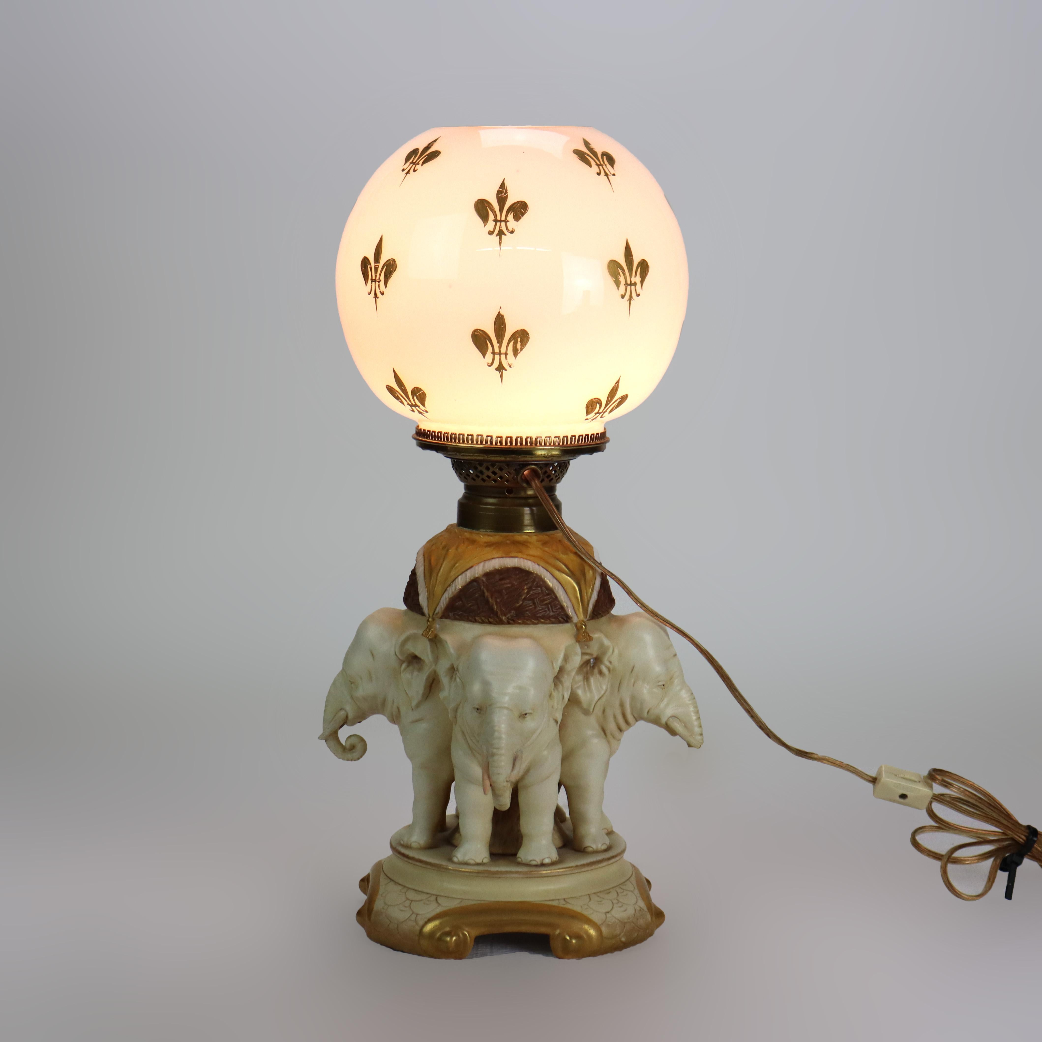 Poteries Antique Ernst Wahliss Austrian Amphora Figural Elephant Porcelain Lamp c1920 en vente