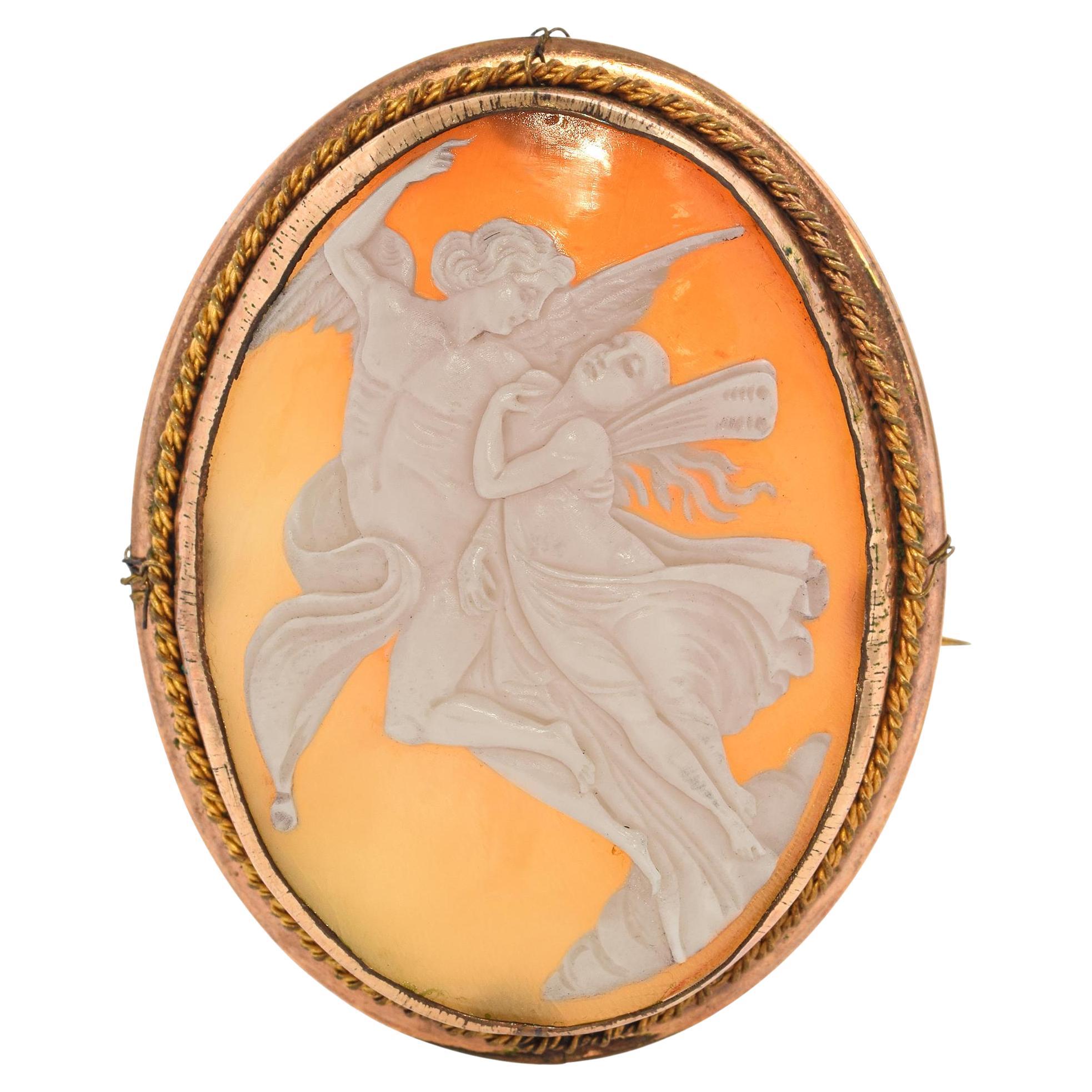 Antique Eros saving Psyche from Hades Cameo Brooch