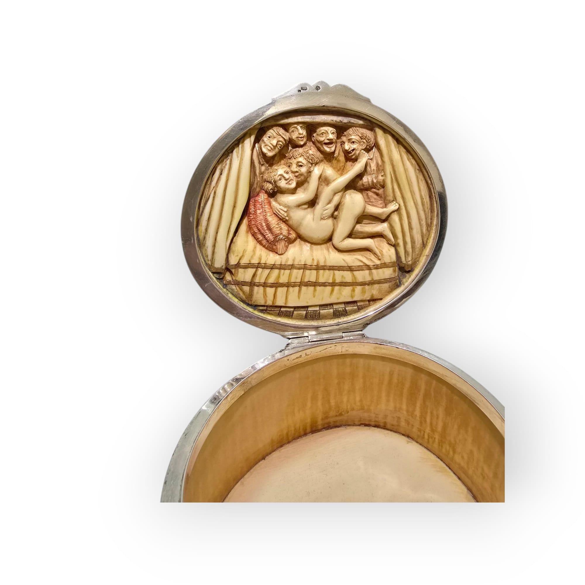 Sterling Silver Antique Erotic Silver Box, 19th Century For Sale