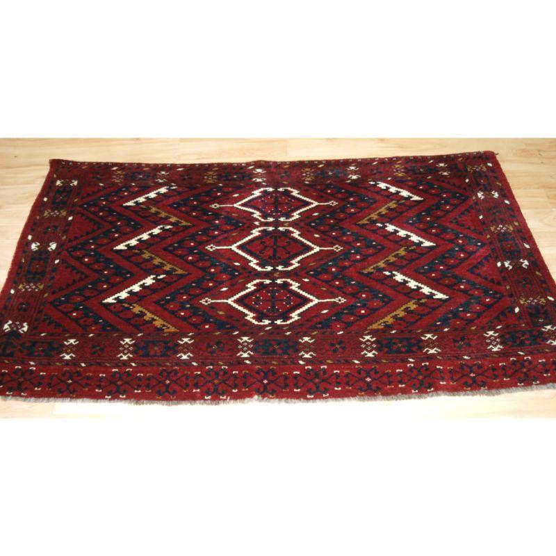 Antique Ersari Beshir Turkmen chuval with the ikat design.

A nice example with rich colours and good drawing, the elem panel is particularly attractive.

The chuval is in excellent condition with very slight wear and full pile.

The chuval
