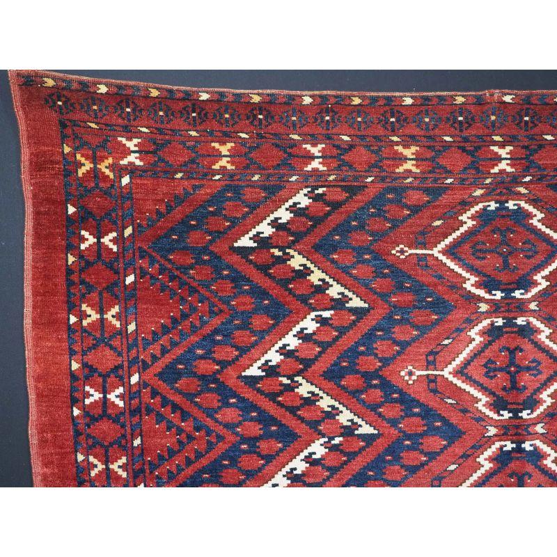 Antique Ersari Beshir Turkmen chuval with the ikat design.

Superb example with wonderful colours and good drawing, the indigo blues are particularly attractive. The chuval also has some very soft yellow in the ikat design and border. The elem is