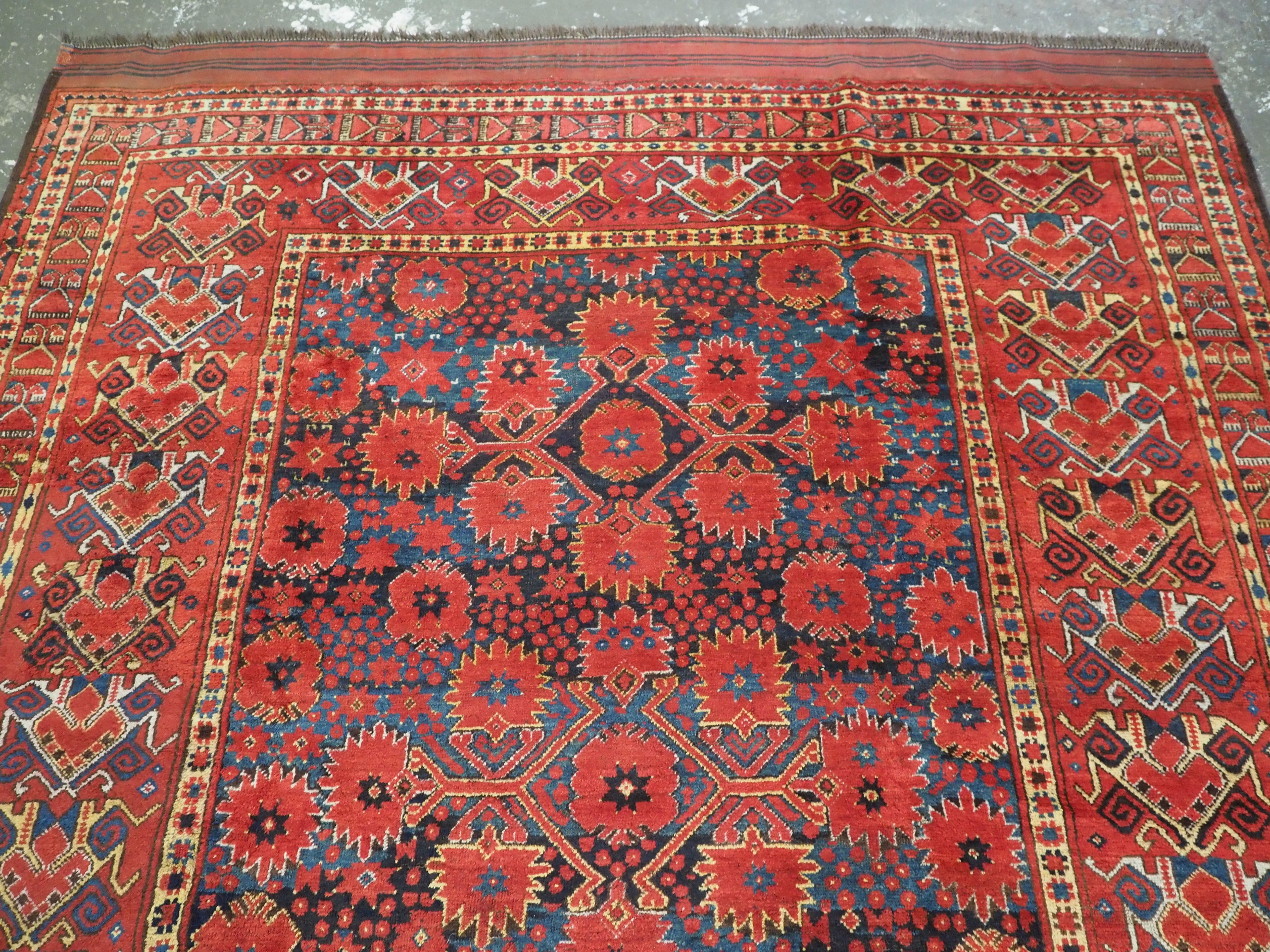 Caucasian Antique Ersari Beshir Turkmen kelleh carpet of exceptional size.  Circa 1870. For Sale