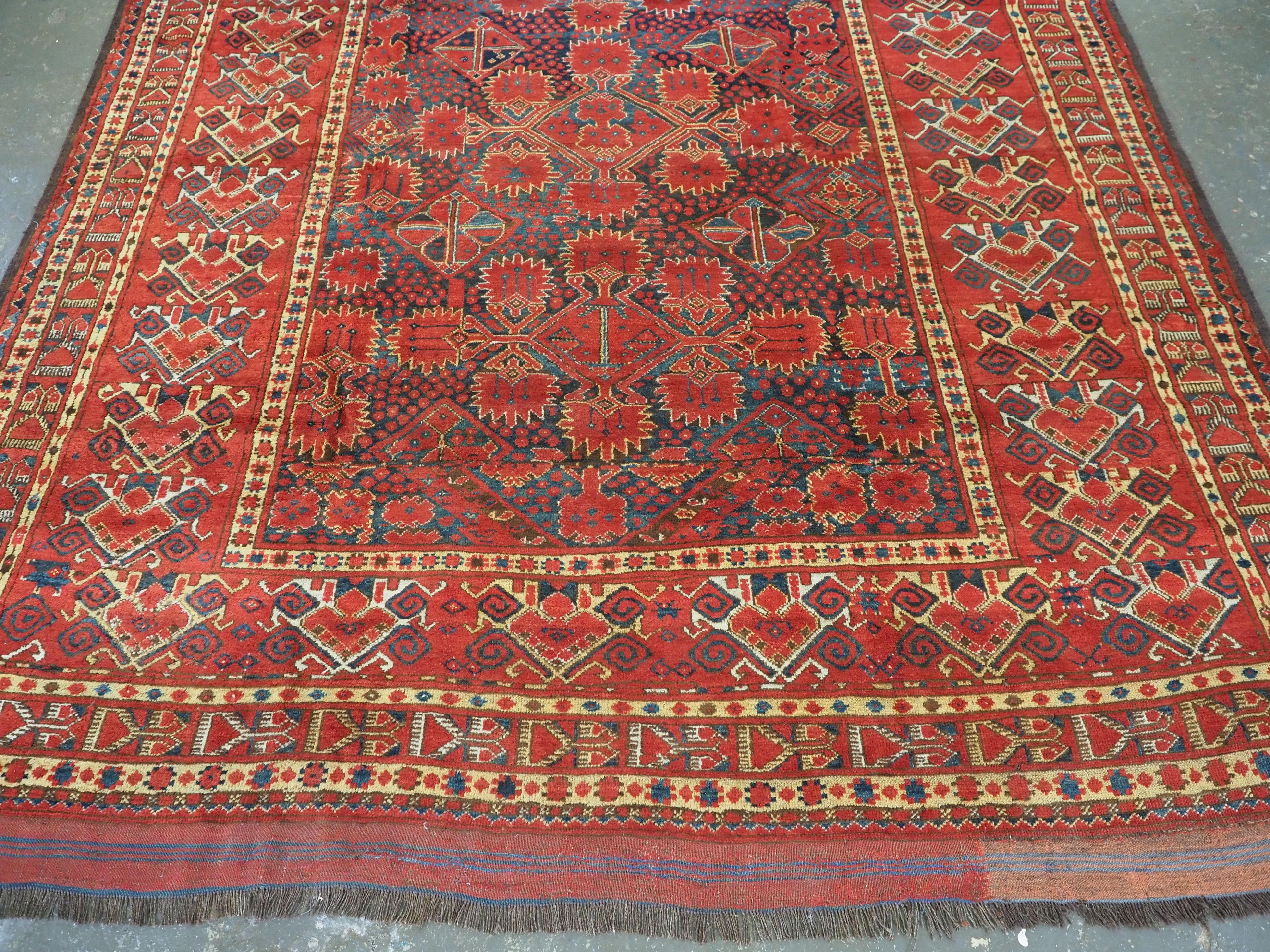 Wool Antique Ersari Beshir Turkmen kelleh carpet of exceptional size.  Circa 1870. For Sale