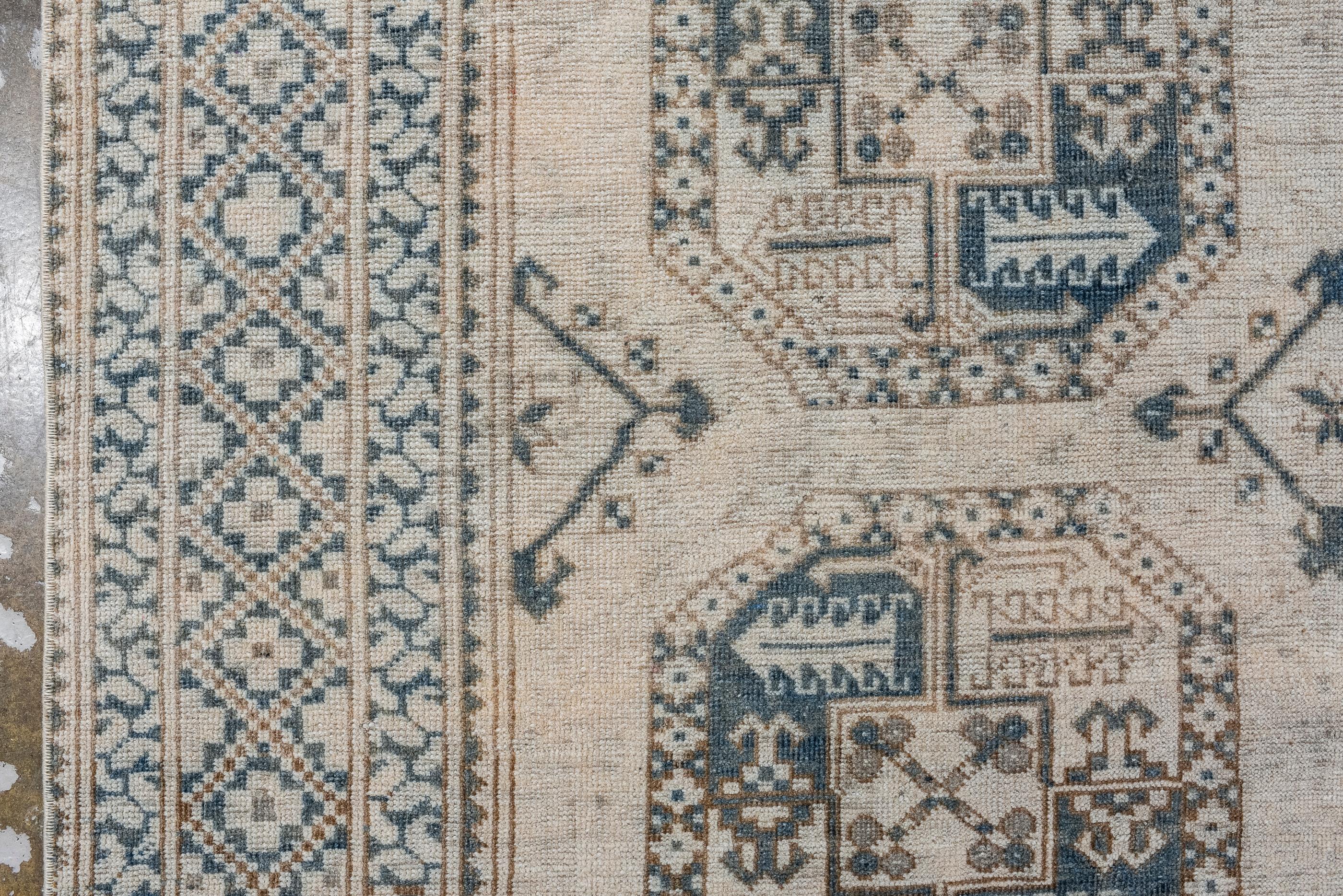 Antique Ersari Rug with Brown and Blue Details and Diamond Border In Good Condition For Sale In New York, NY
