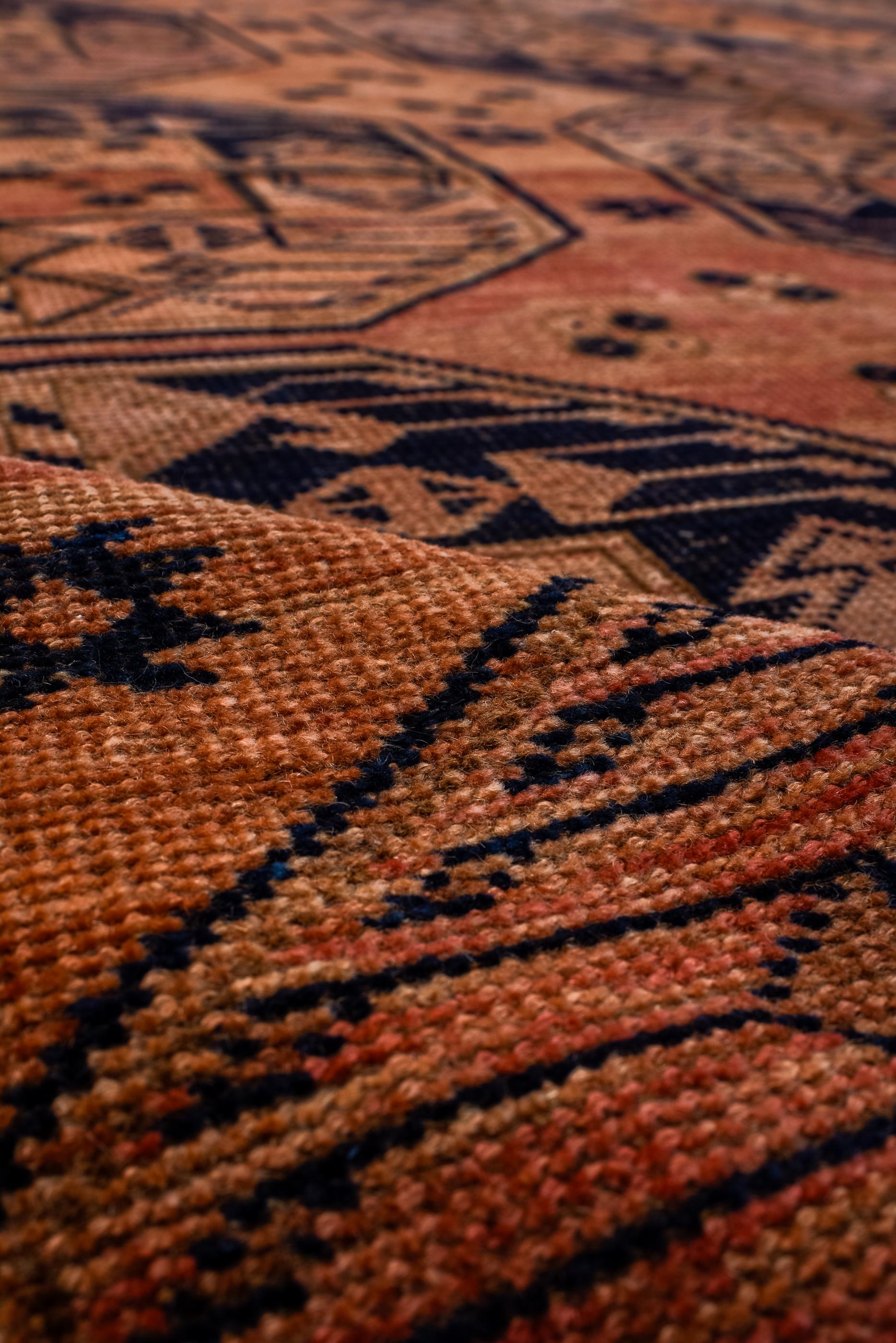 Wool Antique Ersari Rug with Rust Field with Black Details  For Sale