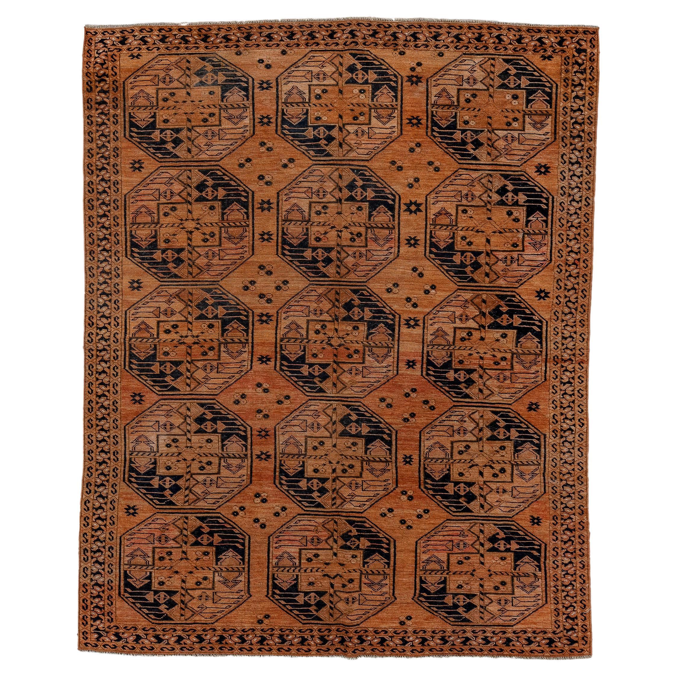 Antique Ersari Rug with Rust Field with Black Details 