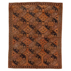 Antiker Ersari-Teppich mit rostfarbenem Feld und schwarzen Details 