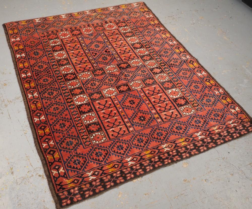 Antique Ersari Turkmen ensi of traditional design with excellent colour
Circa 1880

Ensi were door hangings used to cover the entrance to a yurt

This example is woven with a traditional Ersari design; the four panels in the middle are said to be