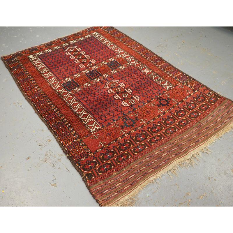 Antique Ersari Turkmen ensi of traditional design with excellent colour.

Ensi were door hangings used to cover the entrance to a yurt.

This example is woven with a traditional Ersari design; the four panels in the middle are said to be the