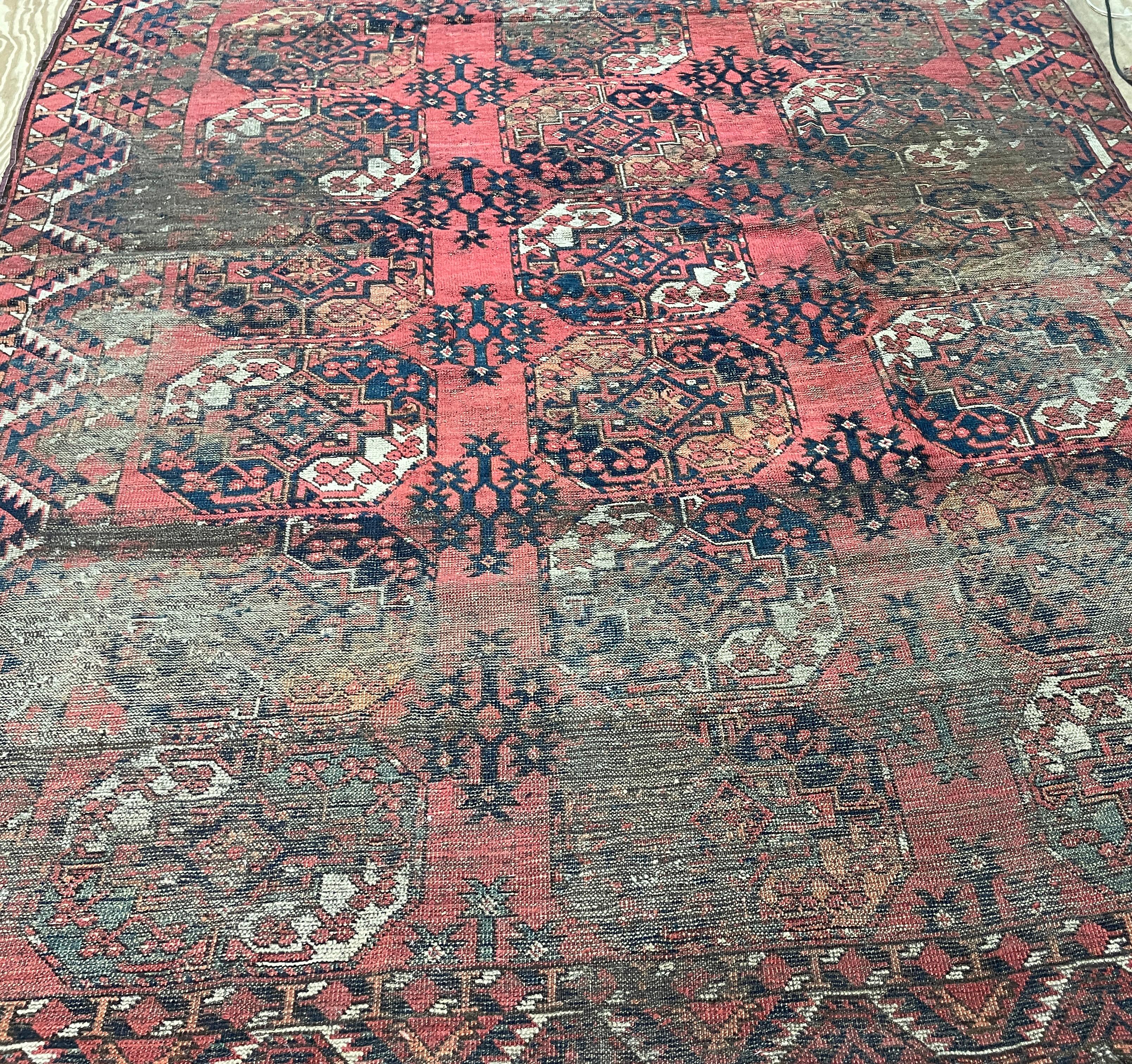 Antique Erssary Turkman Carpet, AS IS In Distressed Condition For Sale In Evanston, IL