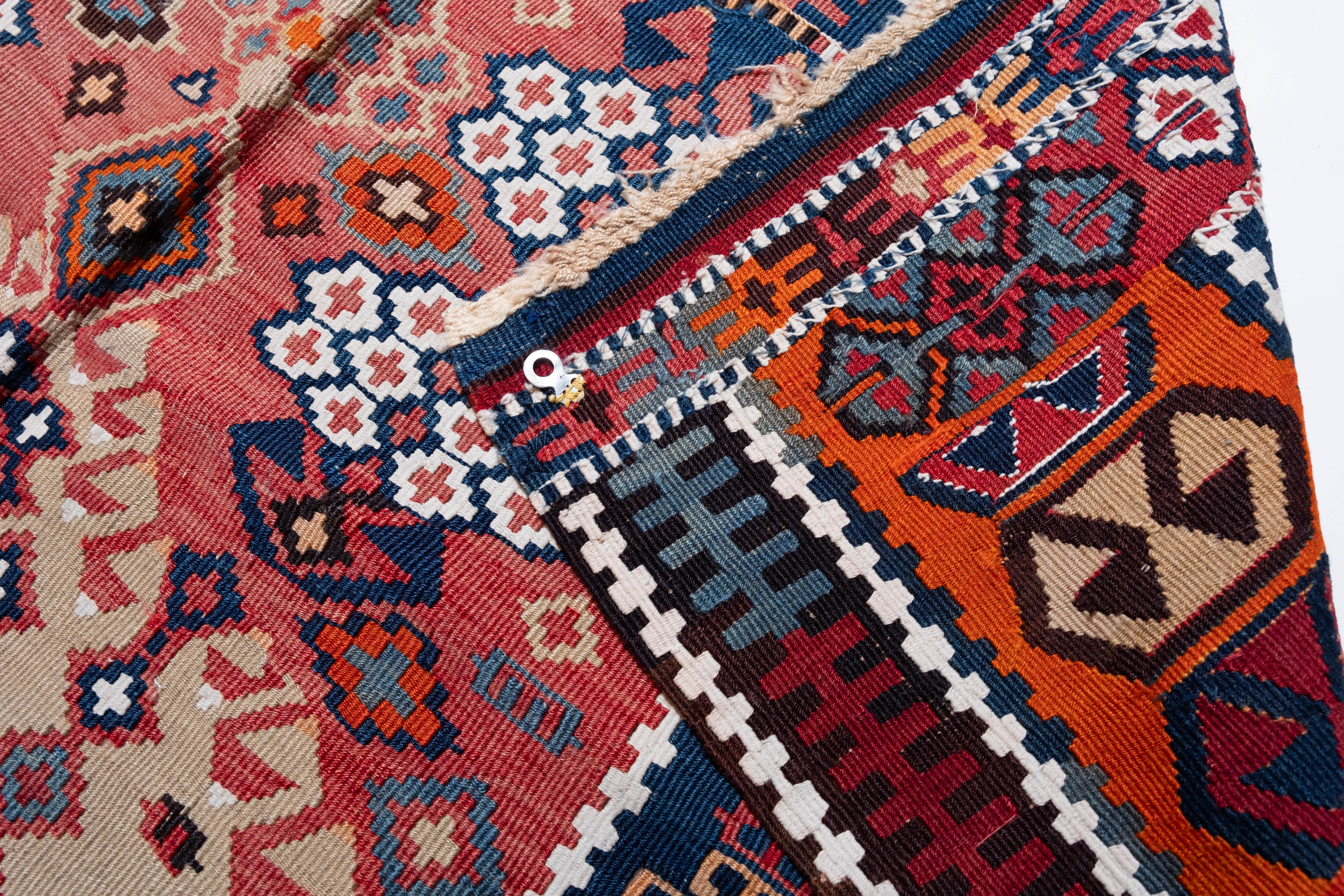 Hand-Woven Antique Erzurum Kilim Rug Old Eastern Anatolian Turkish Carpet Wool 19th Century For Sale