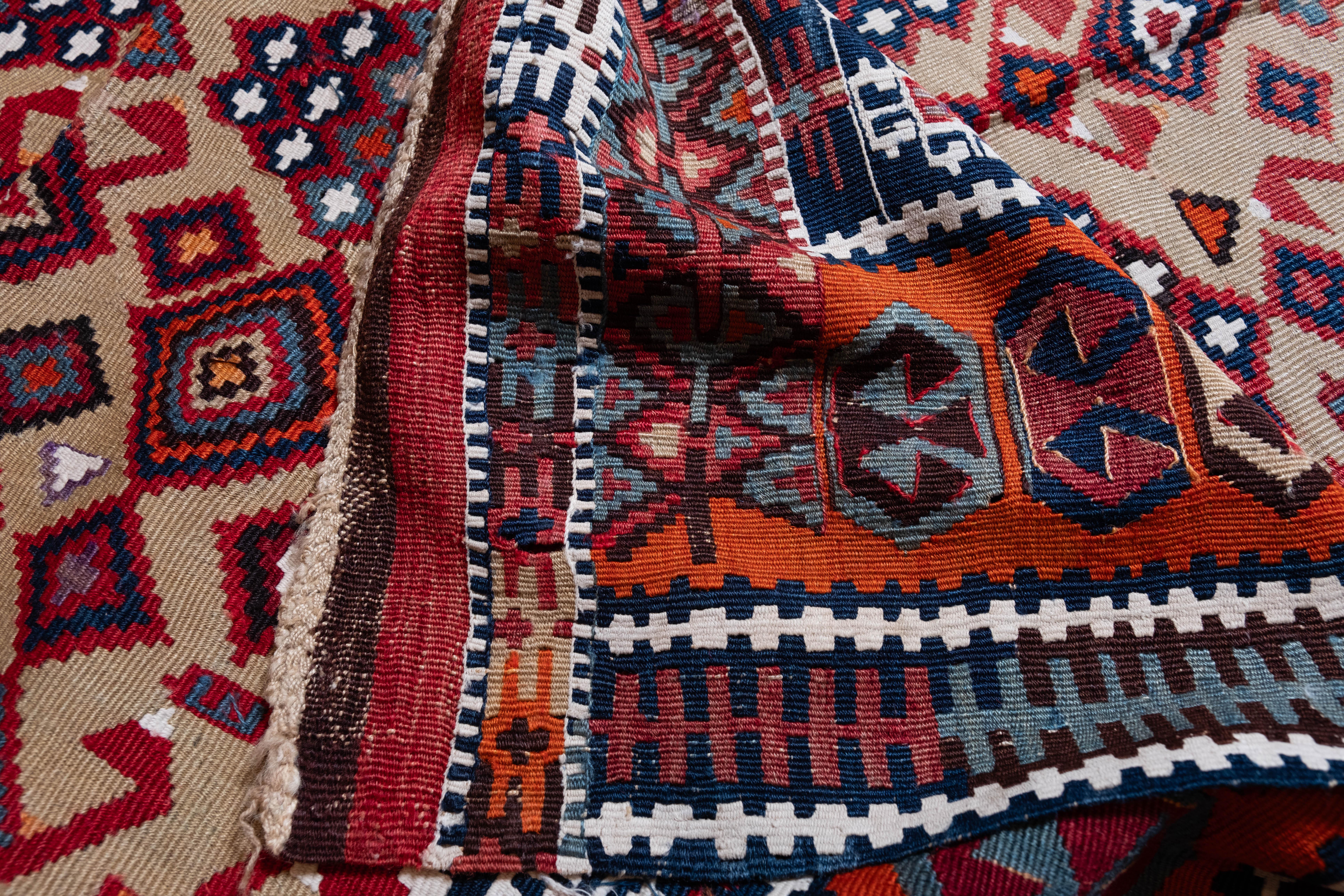 Antique Erzurum Kilim Rug Old Eastern Anatolian Turkish Carpet Wool 19th Century For Sale 1