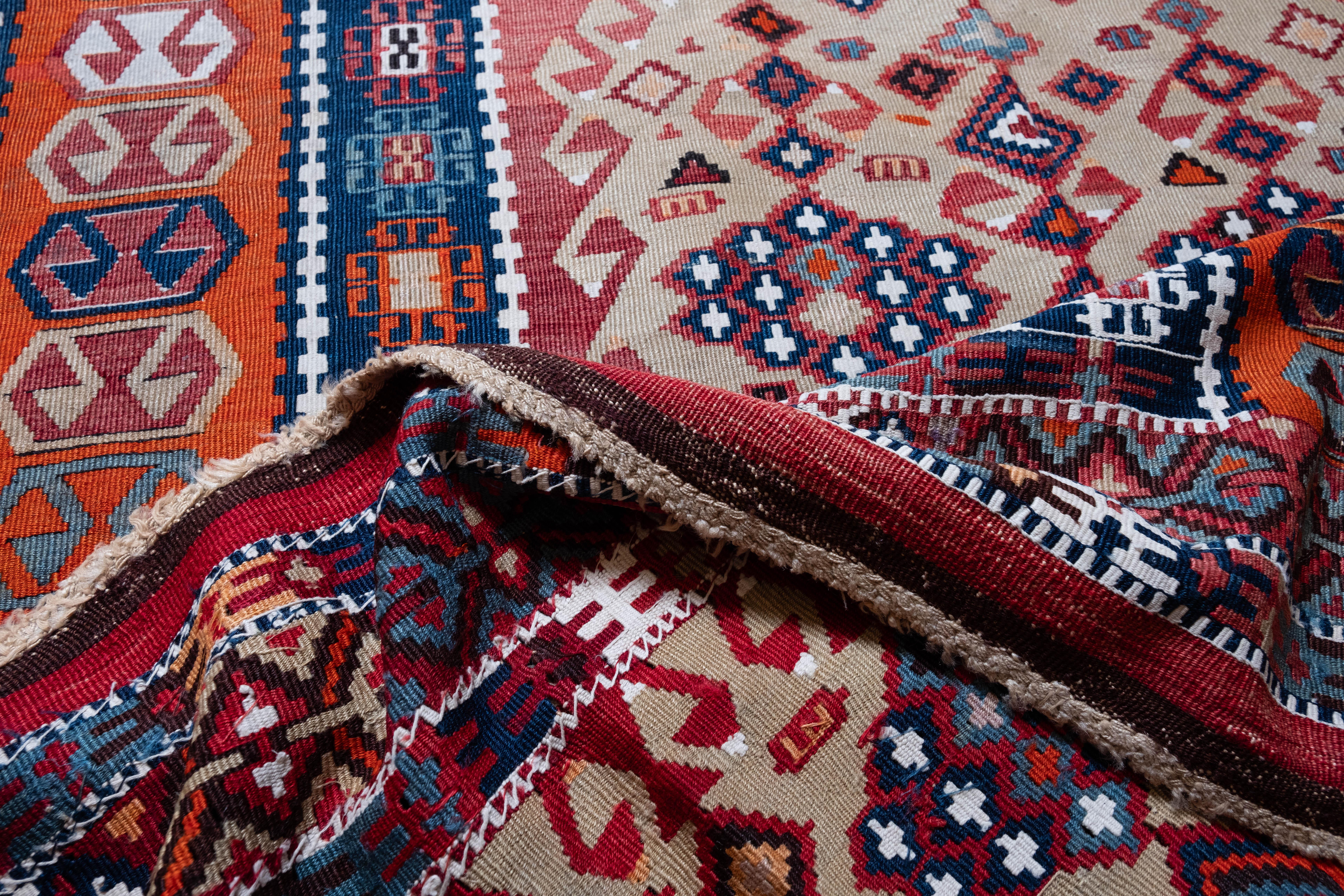 Antique Erzurum Kilim Rug Old Eastern Anatolian Turkish Carpet Wool 19th Century For Sale 2